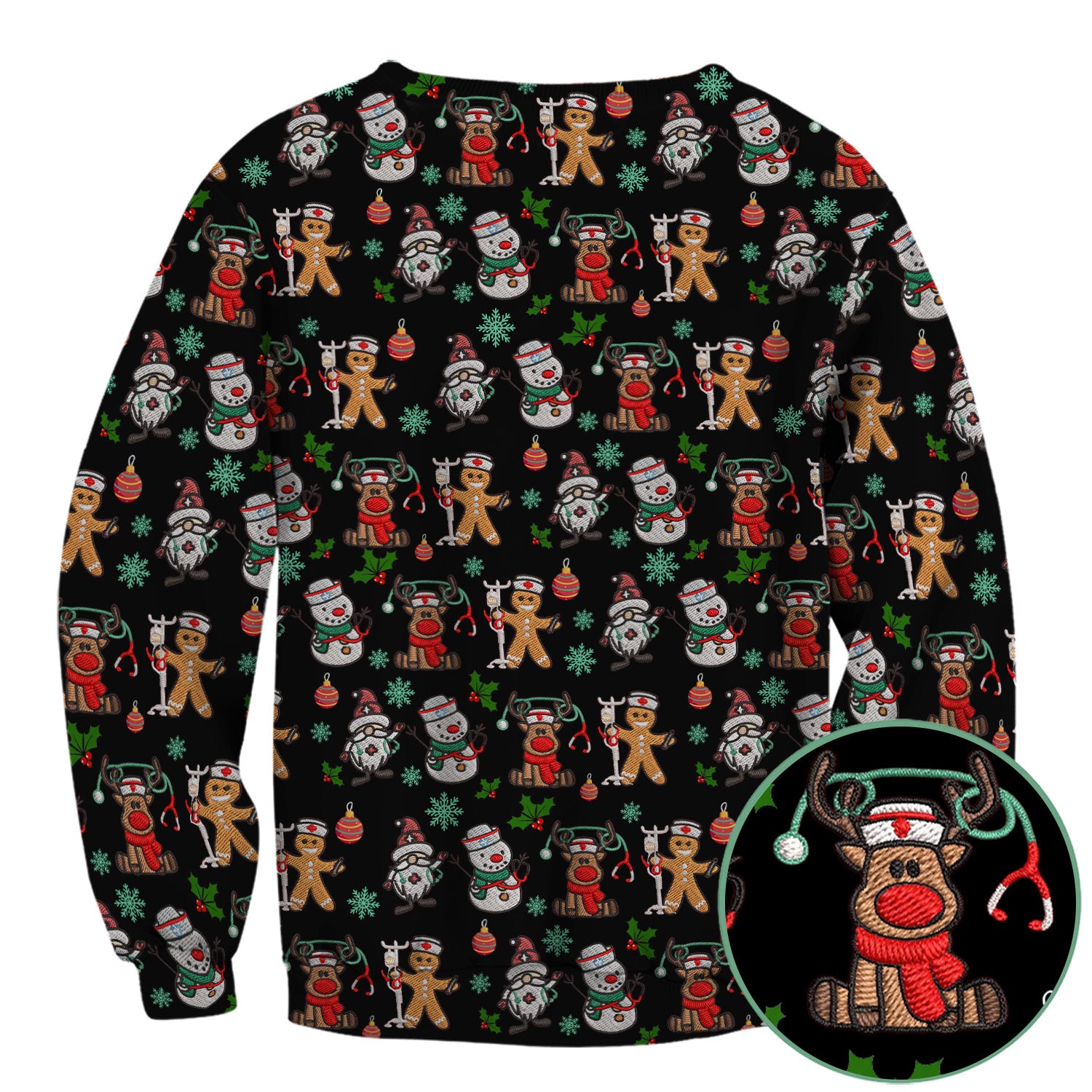 Christmas Gingerbread Scrubs for Women - Comfortable Scrubs for Nurses - Reindeer Santa Med Shirt - Breathable Fabrics Nursing Uniform