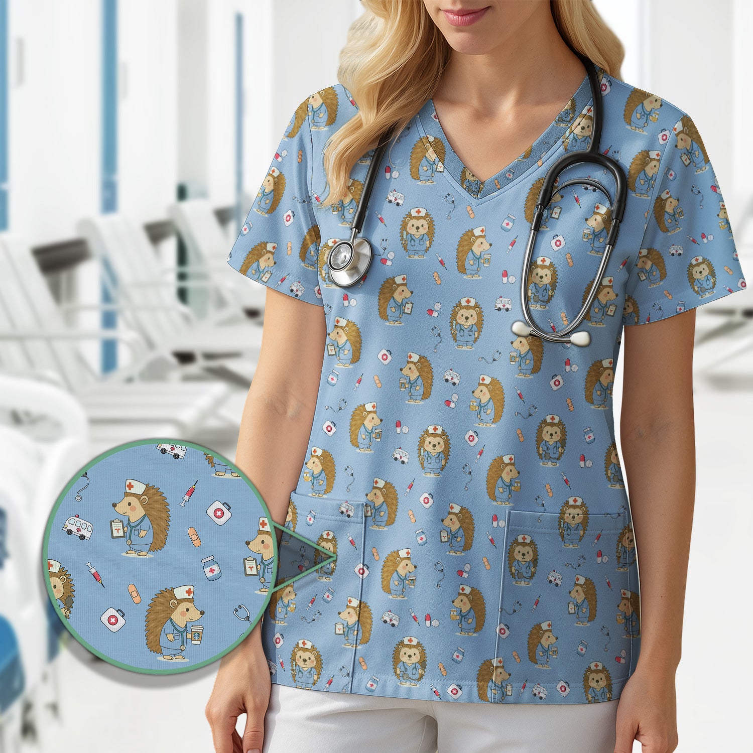 Funny Nurse Hedgehog T-Shirt - Cute Medical Icon Design - Gift for RN LPN CNA & Healthcare Workers
