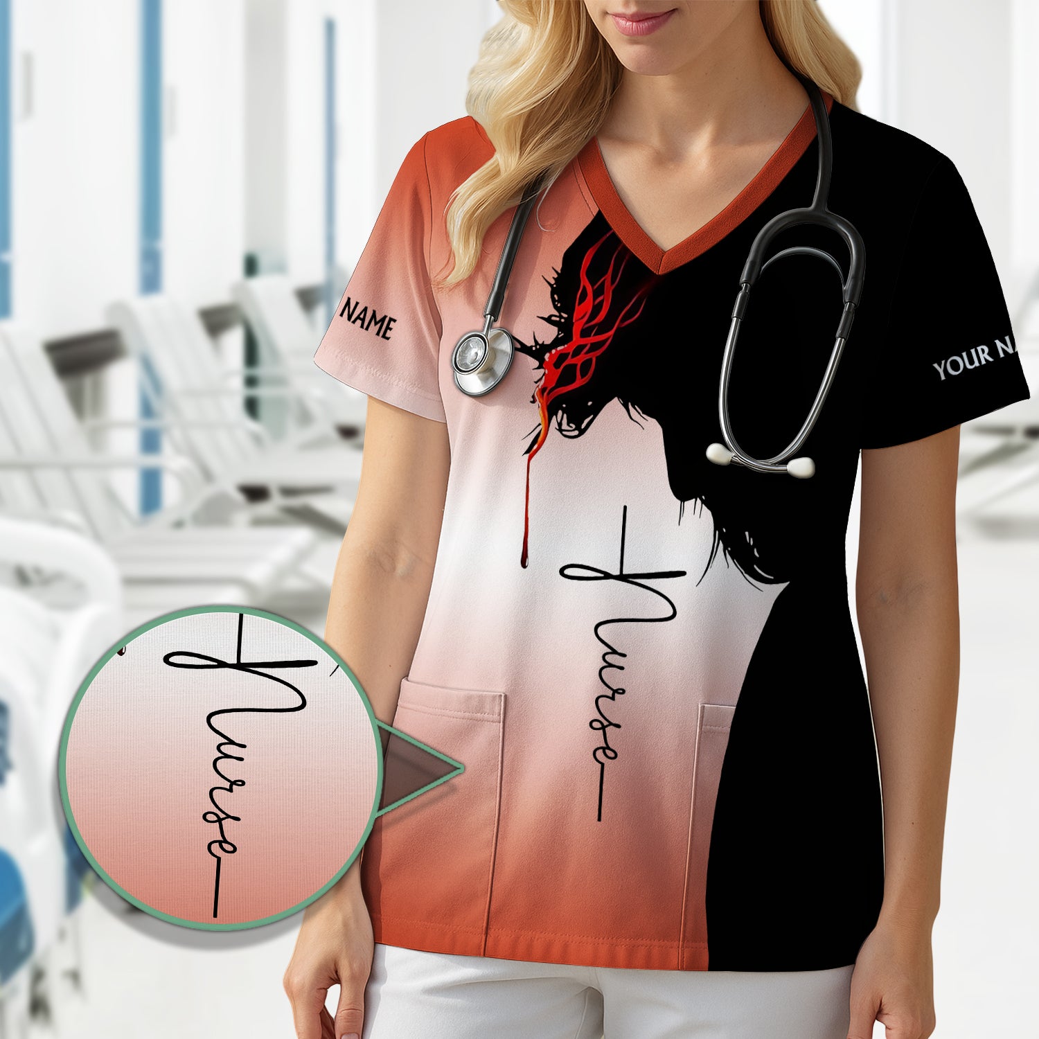 Christian Nurse Scrub with Custom Name - Never Underestimate a Nurse - Gift for RN LPN CNA Nursing Staff