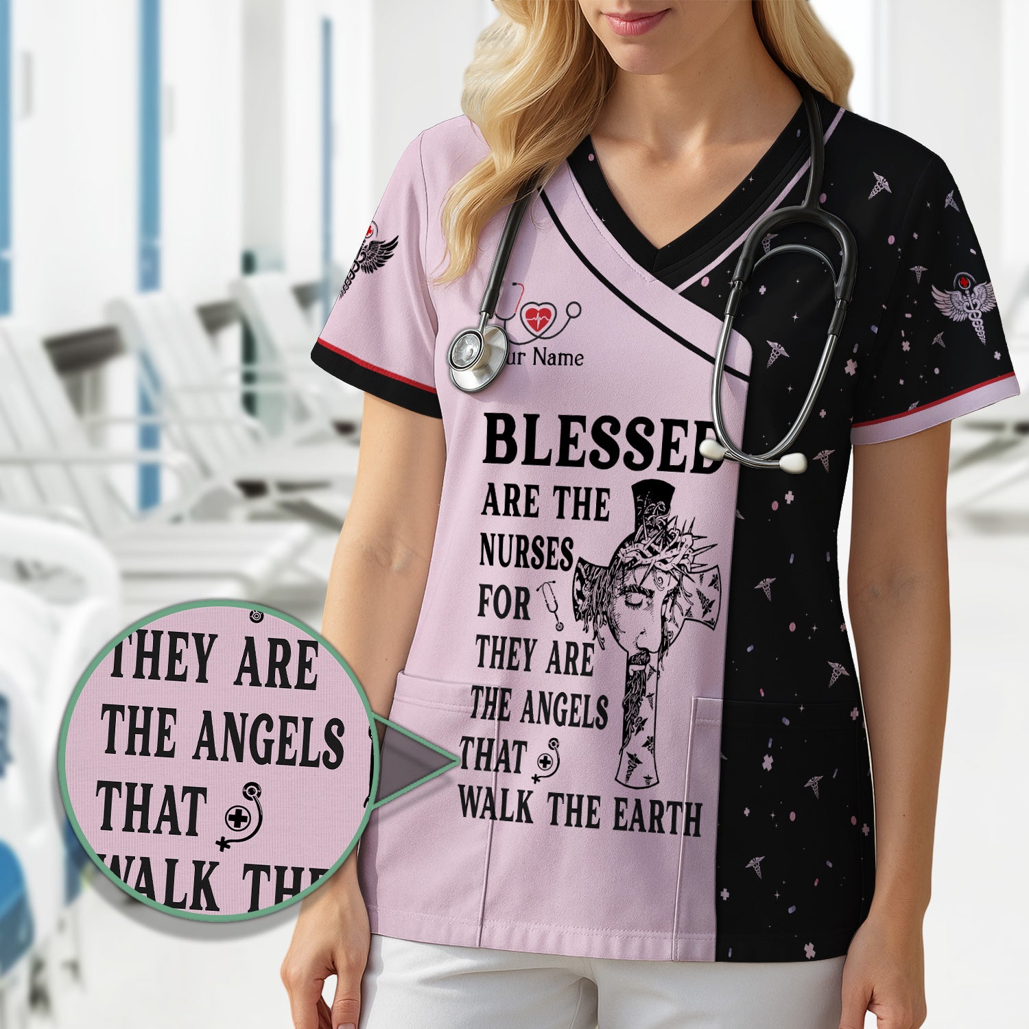 Personalized Christian Nurse Shirt - Blessed Are The Nurses Angel - Gift for Women RN LPN & Healthcare Workers
