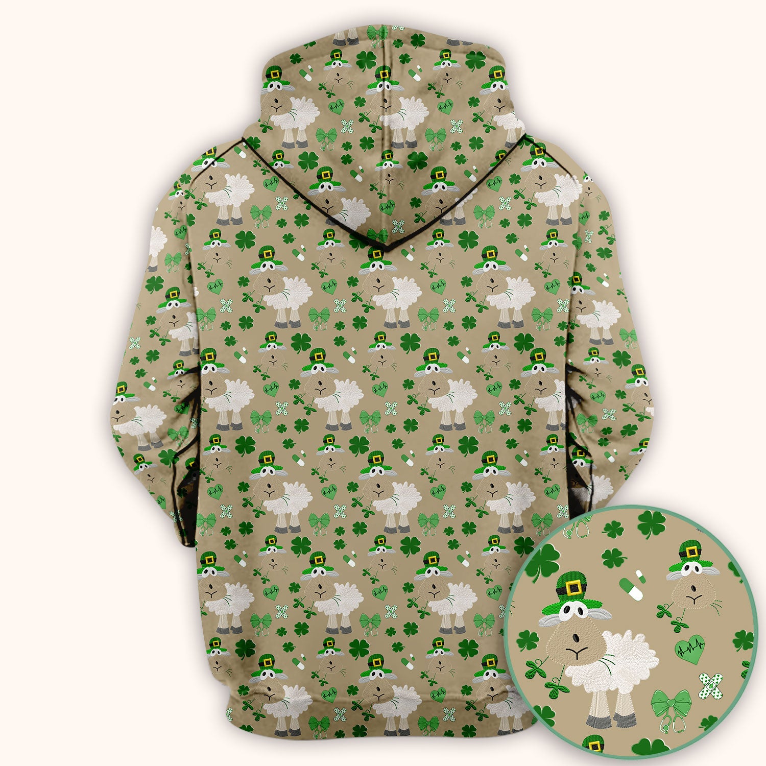 Nurse St. Patrick Scrubs Top, Cute Sheep Shamrock Pattern Nurse Shirt, Breathable Fabrics Nursing Uniform