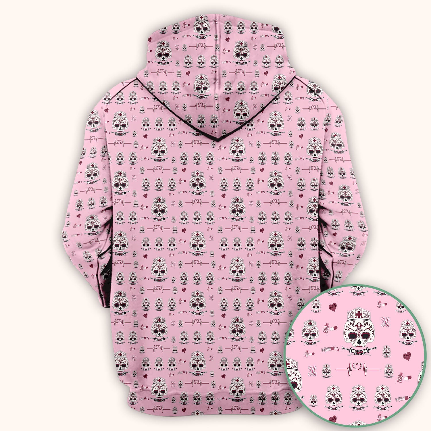 Sugar Skull Scrub Top, Skull Pattern Scrub Shirt, Breathable Fabrics Nursing Uniform