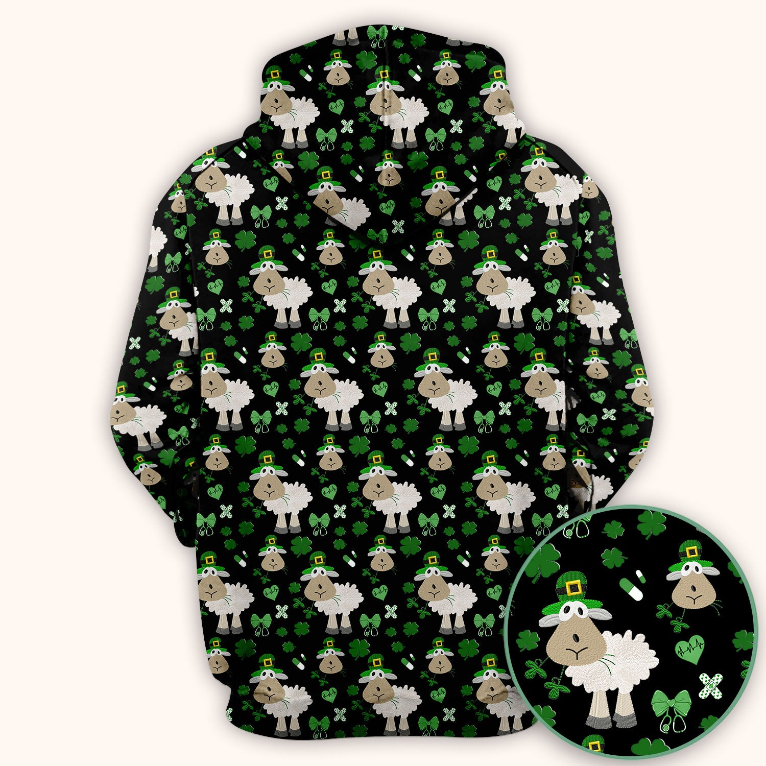 Nurse St. Patrick Scrubs Top, Cute Sheep Shamrock Pattern Nurse Shirt, Breathable Fabrics Nursing Uniform