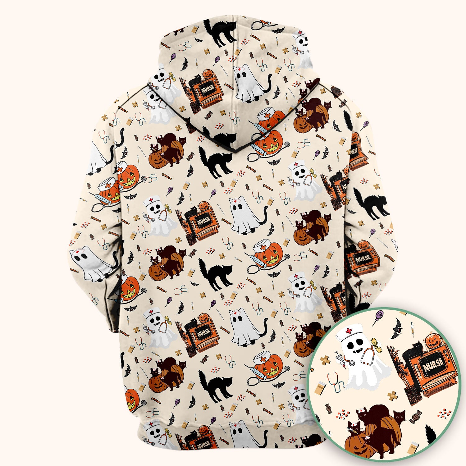 Halloween Scrub Top for Nurse - Cute Pumpkin Ghost Cat Medical Shirt - Spooky Scrubs for Women RN CNA LPN