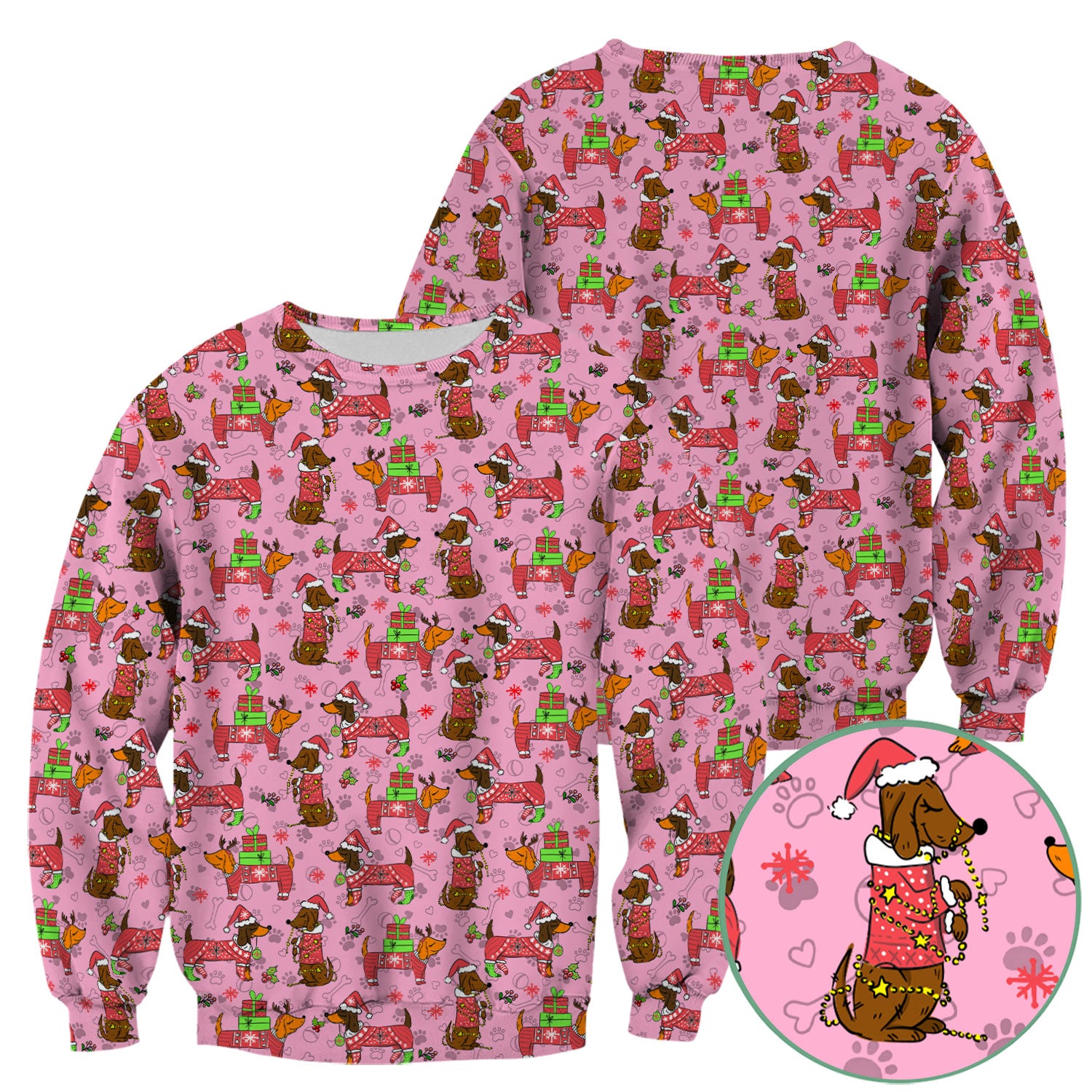 Christmas Dachshund Nurse Scrub Top for Women - Cute Sausage Dog in Santa Hat & Xmas Gift - Funny Holiday Nursing Shirt RN LPN CNA