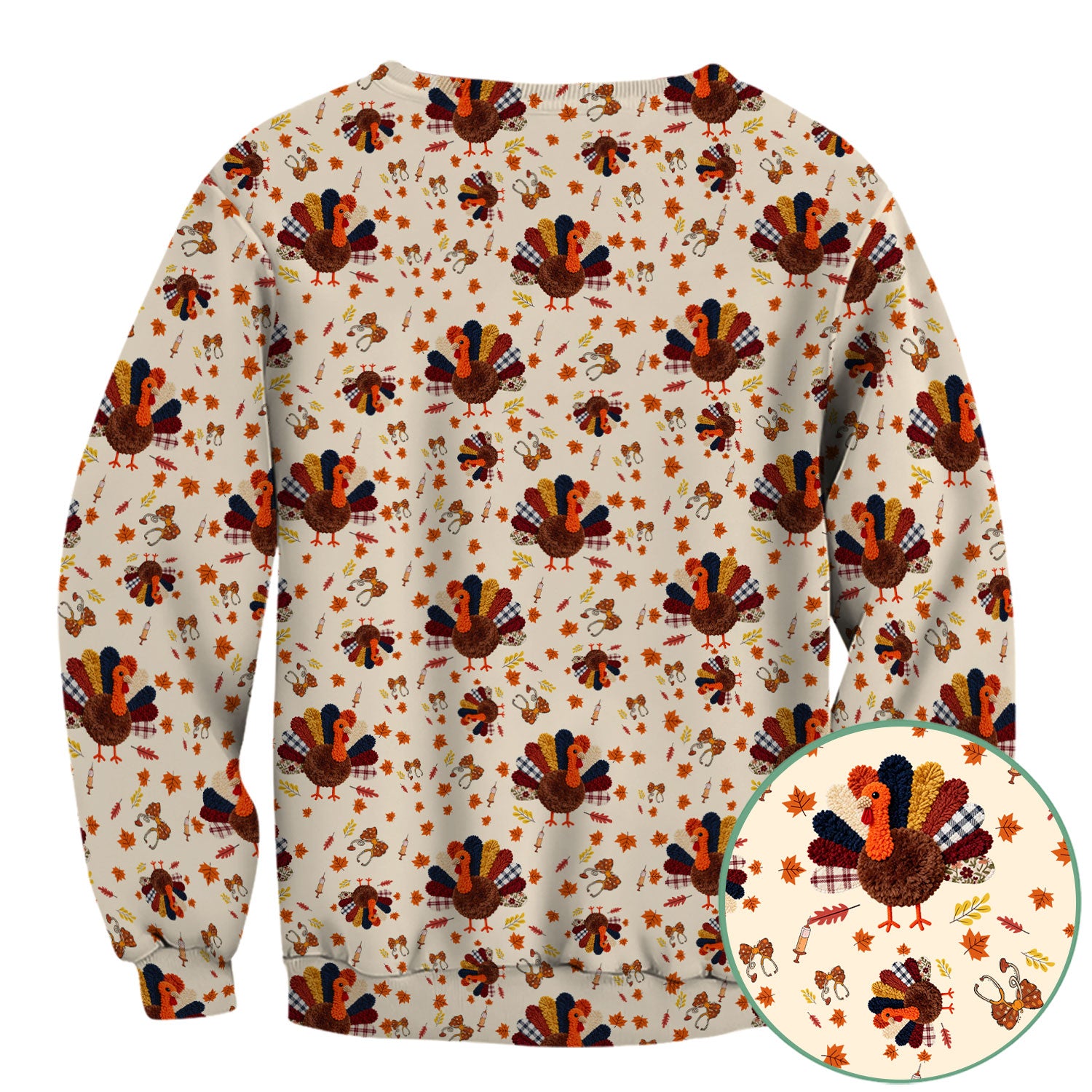 Funny Thanksgiving Nurse Scrub Top - Fall Leaves and Pumpkin Shirt - Autumn Turkey Med Uniform Gift for RN CNA LPN