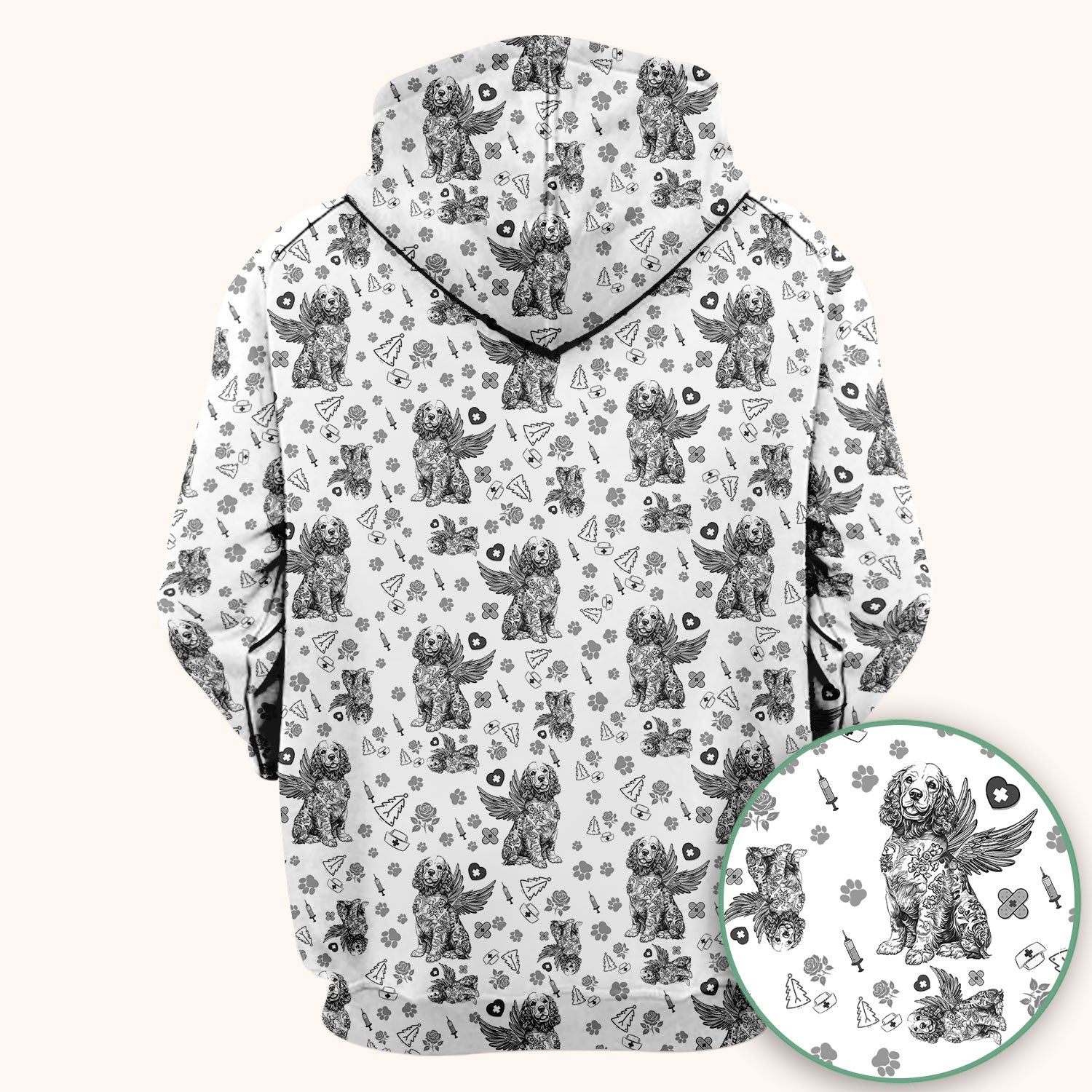 Toile De Jouy Scrubs for Nurses - Angel Puppy Medical Uniform - Floral Dog in Heaven Gift for Women, Vet Techs, RN CNA LPN