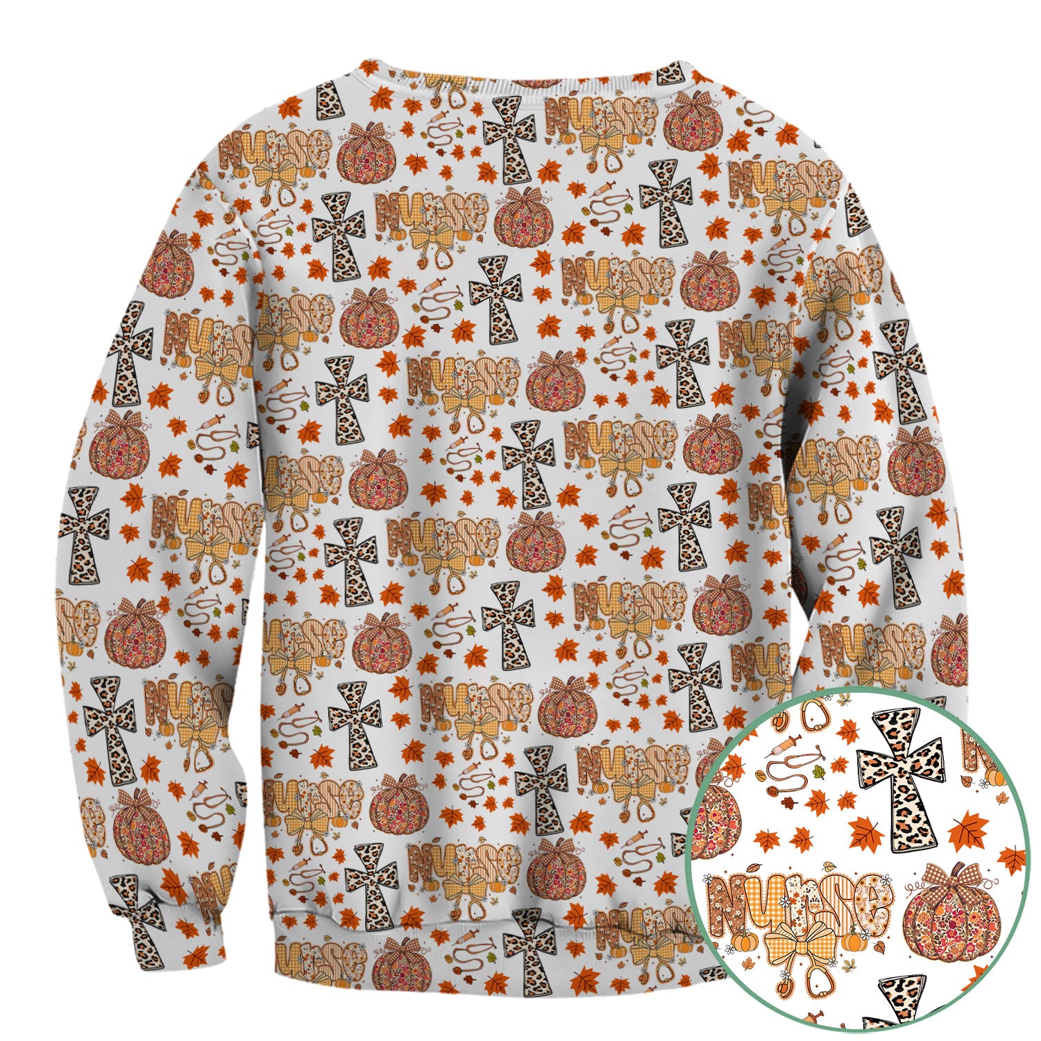Floral Pumpkin Scrub Top for Women - Coquette Bow Thanksgiving Shirt - Comfortable Medical Uniform