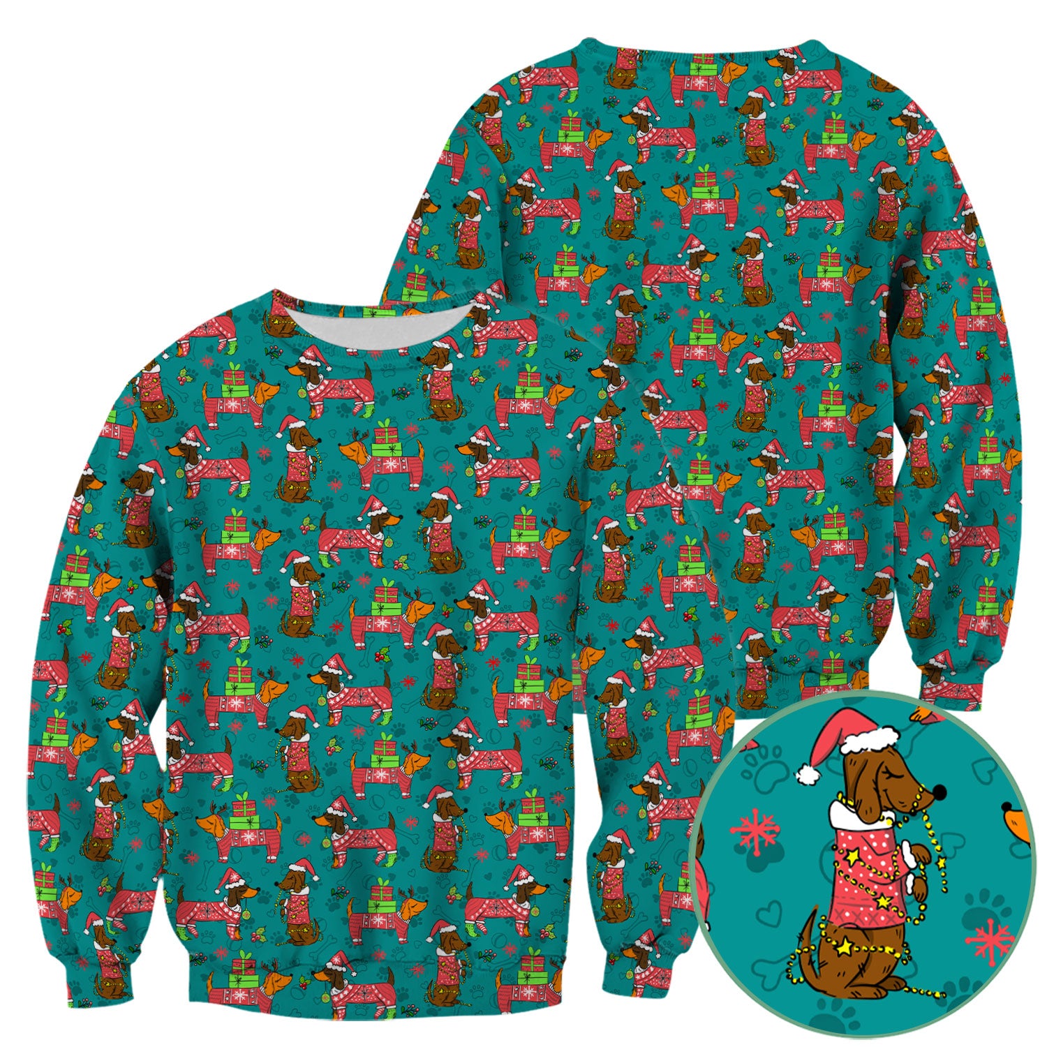 Christmas Wiener Dog Nurse Scrub Shirt - Cute Dachshund in Santa Hat - Funny Holiday Medical Uniform RN LPN CNA Gift for Women