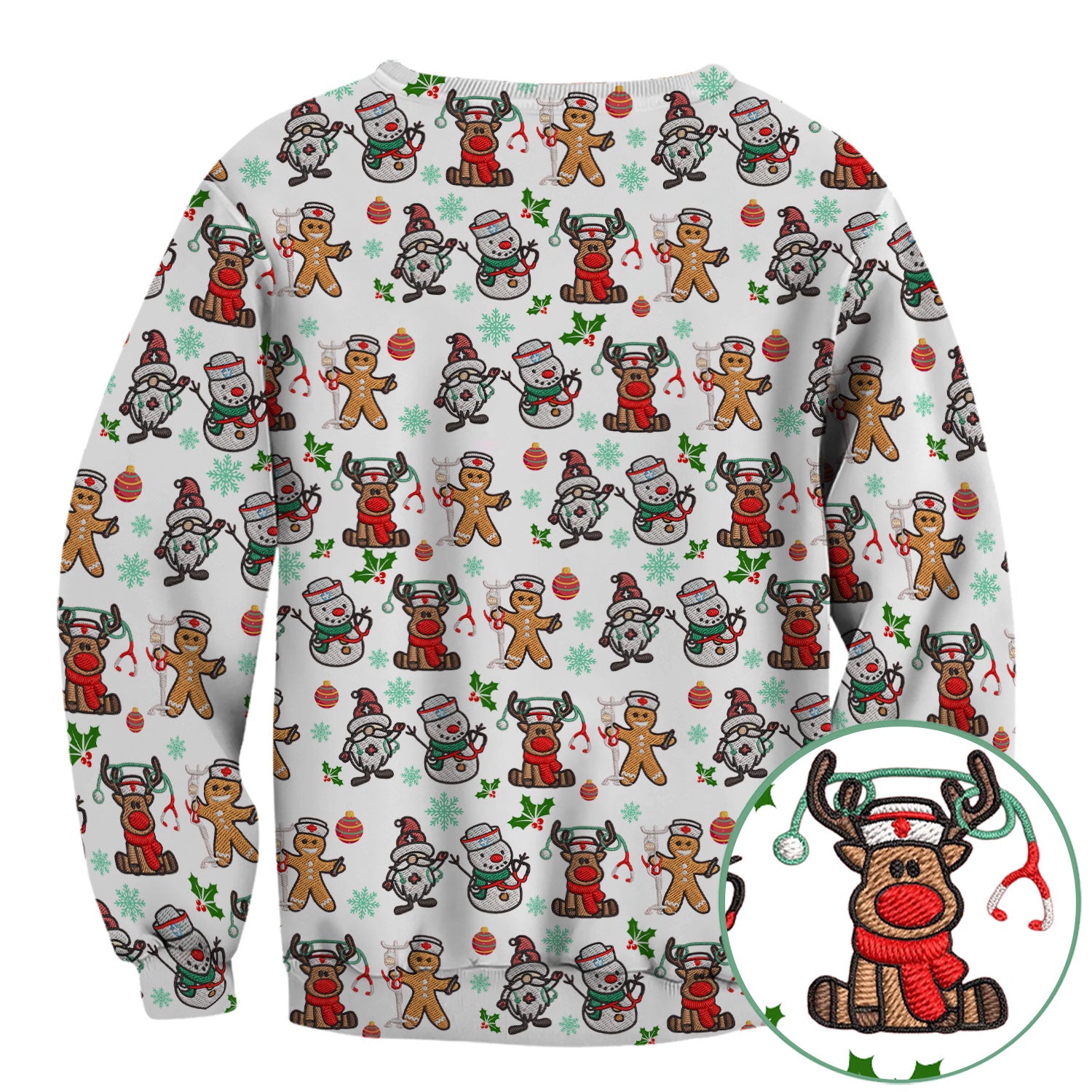 Christmas Gingerbread Scrubs for Women - Comfortable Scrubs for Nurses - Reindeer Santa Med Shirt - Breathable Fabrics Nursing Uniform