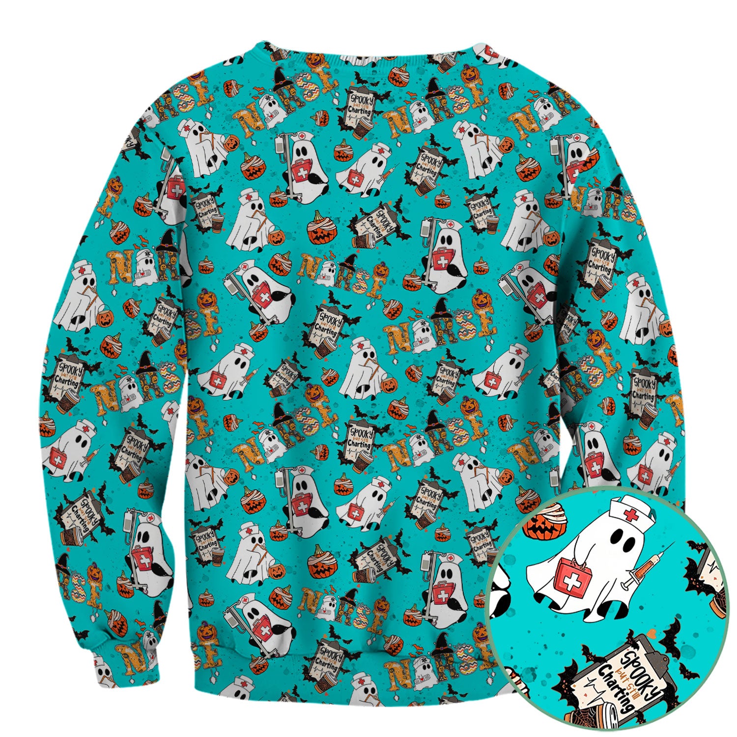 Spooky But Still Charting Halloween Scrub Top - Comfortable Scrubs for Nurses - Funny Boo Pumpkin Nursing Uniform