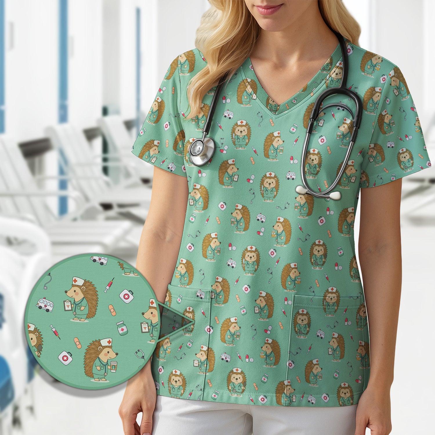 Funny Nurse Hedgehog T-Shirt - Cute Medical Icon Design - Gift for RN LPN CNA & Healthcare Workers