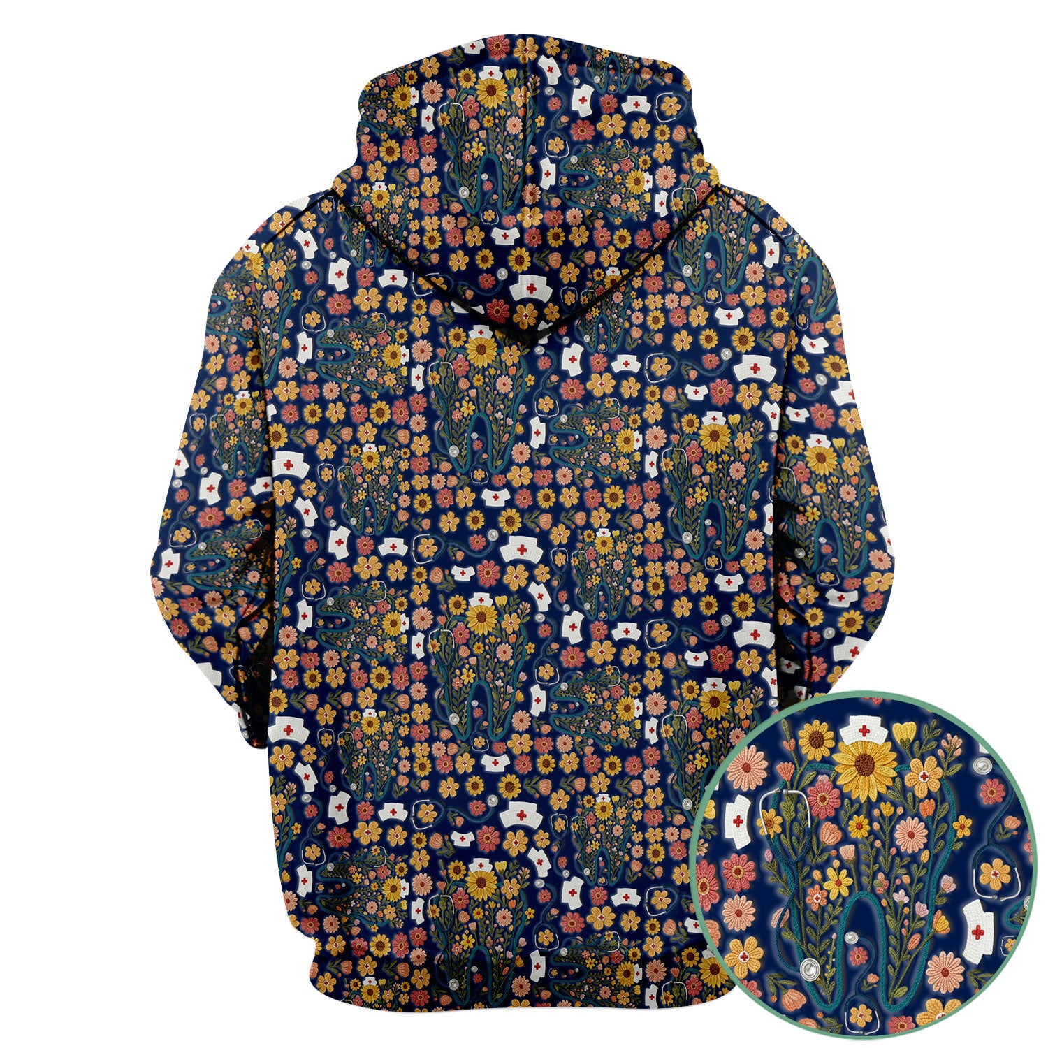 Boho Floral Tooth Scrub Top - Aesthetic Dental Scrubs for Women - Cute Flower Tooth Pattern Medical Uniform - Hygienist Christmas Gift