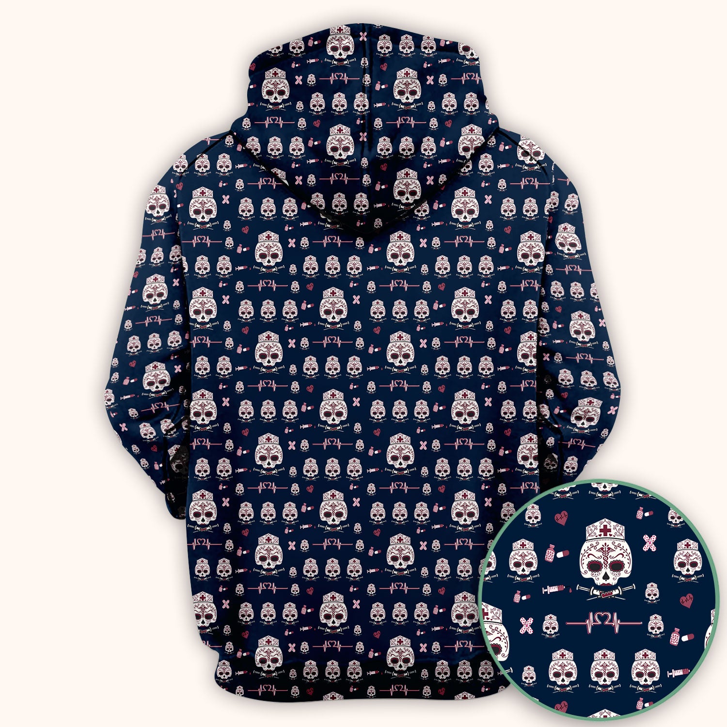 Sugar Skull Scrub Top, Skull Pattern Scrub Shirt, Breathable Fabrics Nursing Uniform
