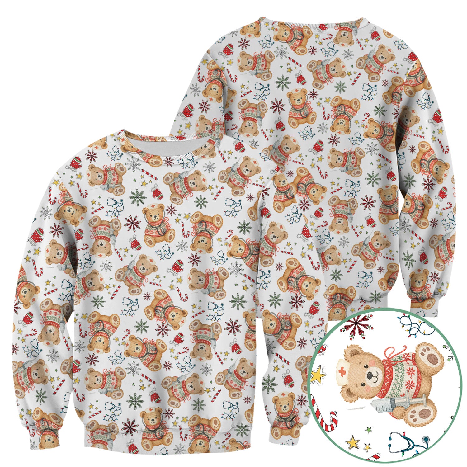 Holiday Teddy Bear Christmas Nurse Scrub - Cute Festive Medical Shirt for Women - Nursing Uniform Gift RN LPN CNA