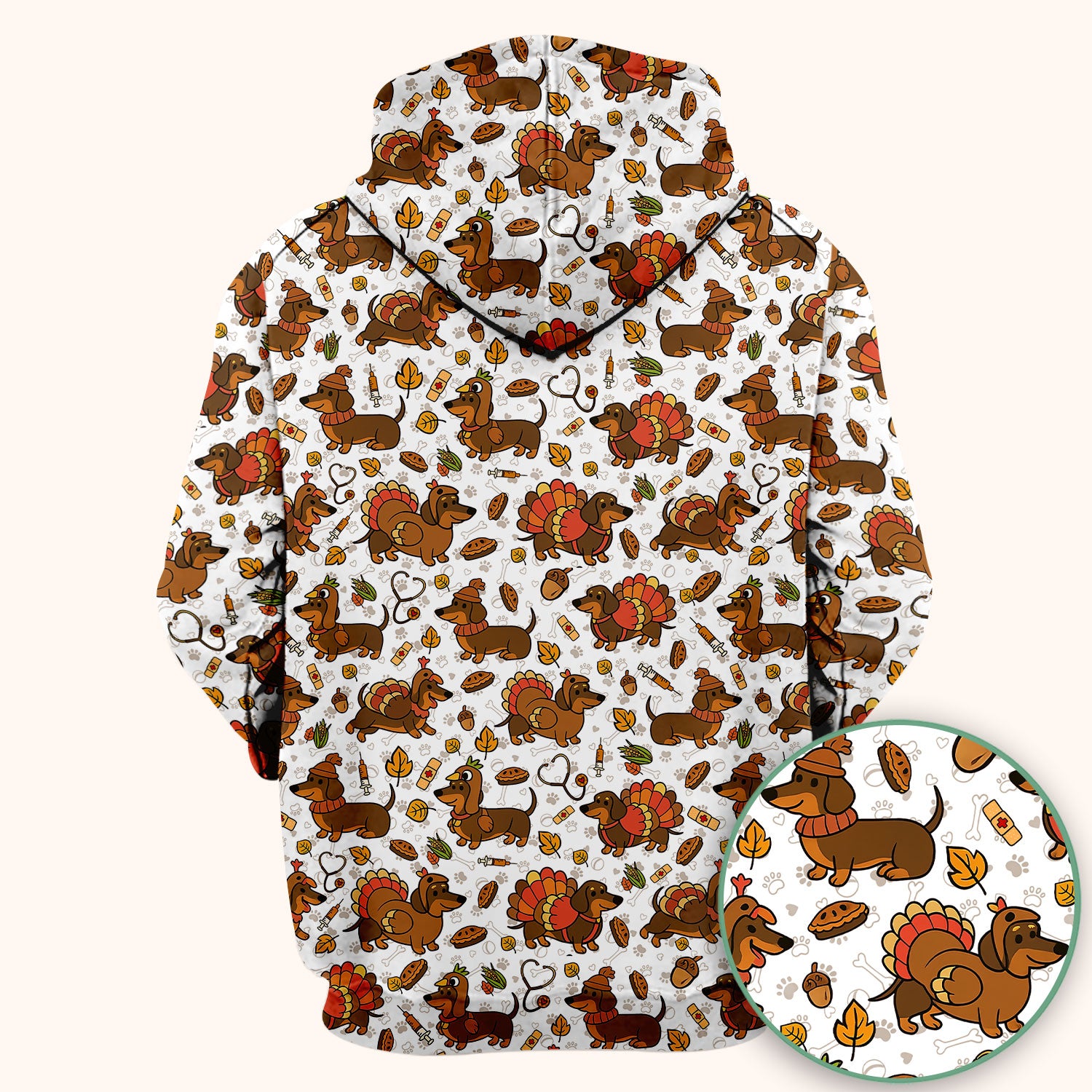 Thanksgiving Dachshund Scrubs Top - Cute Dog Turkey Medical Uniform Shirt for Nurses - Funny Holiday Gift