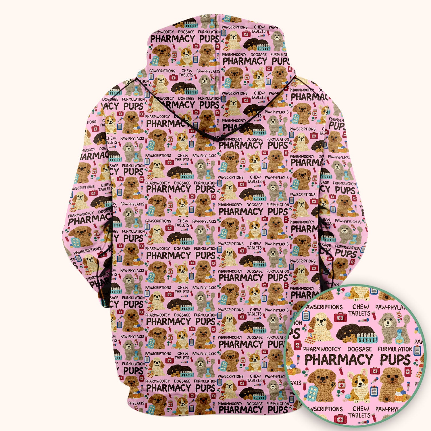 Pharmacy Pups Scrub Top for Women - Cute Dog Pattern Medical Shirt for Pharmacists & Vet Techs - Fun Blue Pharmacy Nurse Uniform