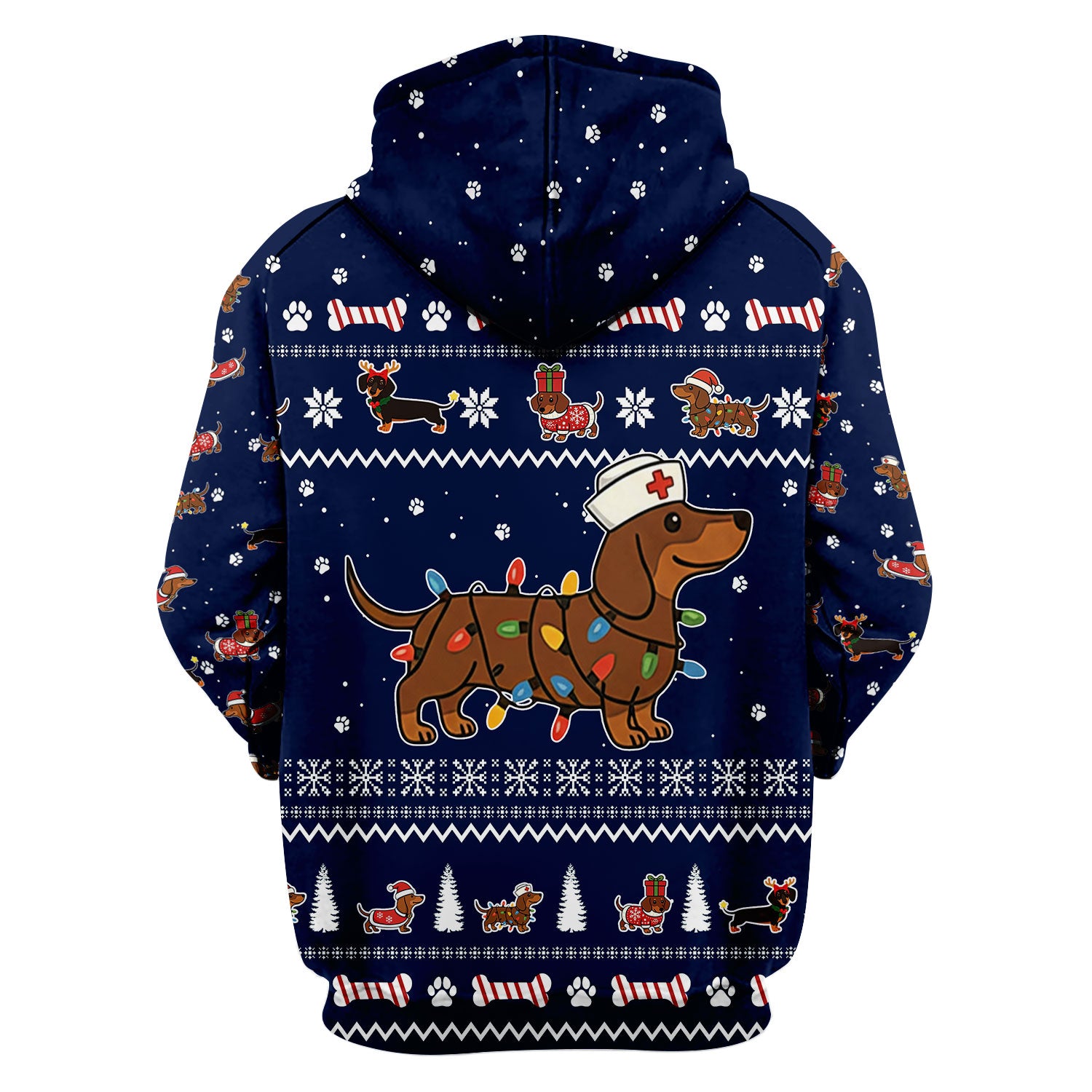 Christmas Dachshund Nurse Scrub Top for Women - Cute Sausage Dog Wearing Lights - Funny Holiday Medical Shirt Gift for RN CNA LPN