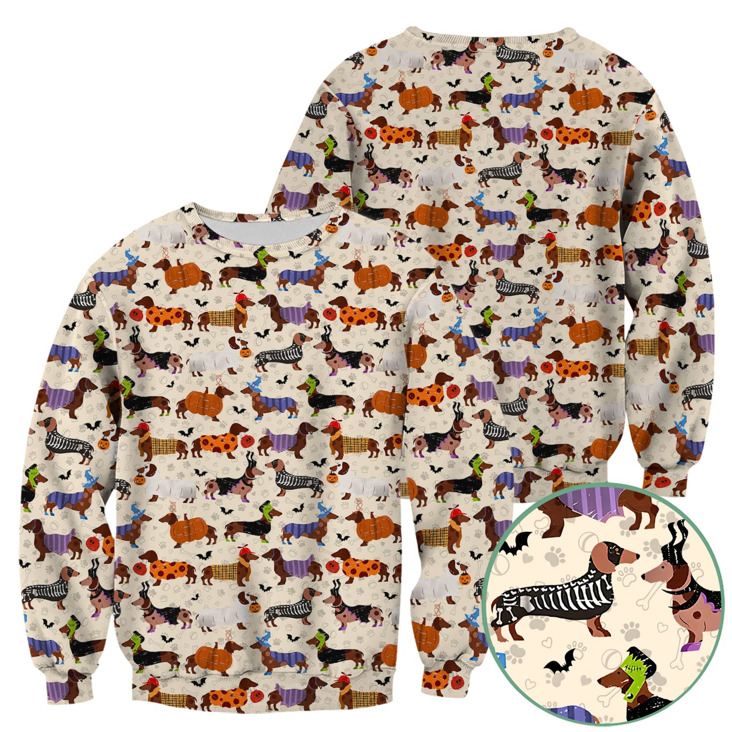 Halloween Dachshund Scrub Top for Women - Funny Pumpkin Skeleton Nursing Uniform RN LPN CNA Gift - Cute Sausage Dog Print Medical Shirt
