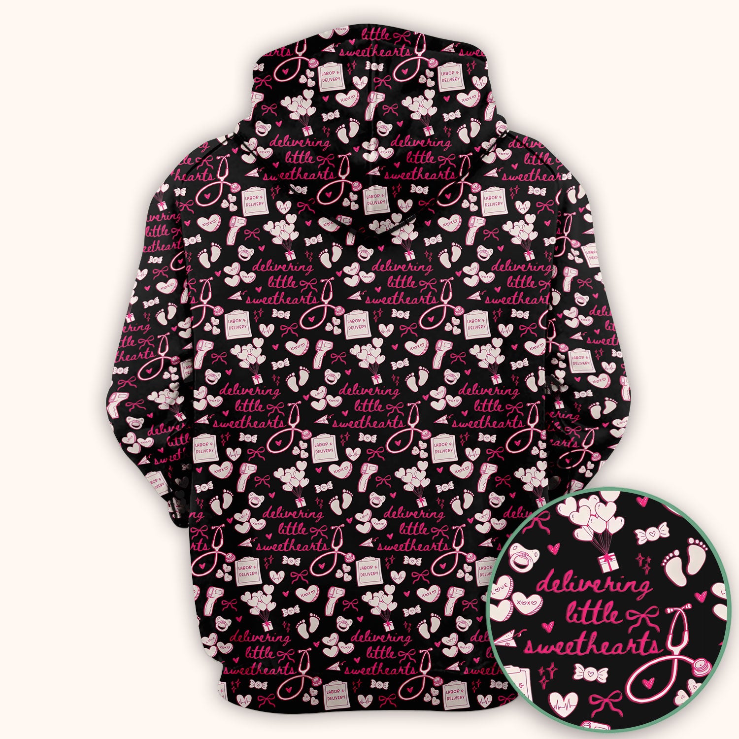 Valentine Labor And Delivery Scrub Top, XOXO Pattern Scrub Shirt, Breathable Fabrics Nursing Uniform For Women