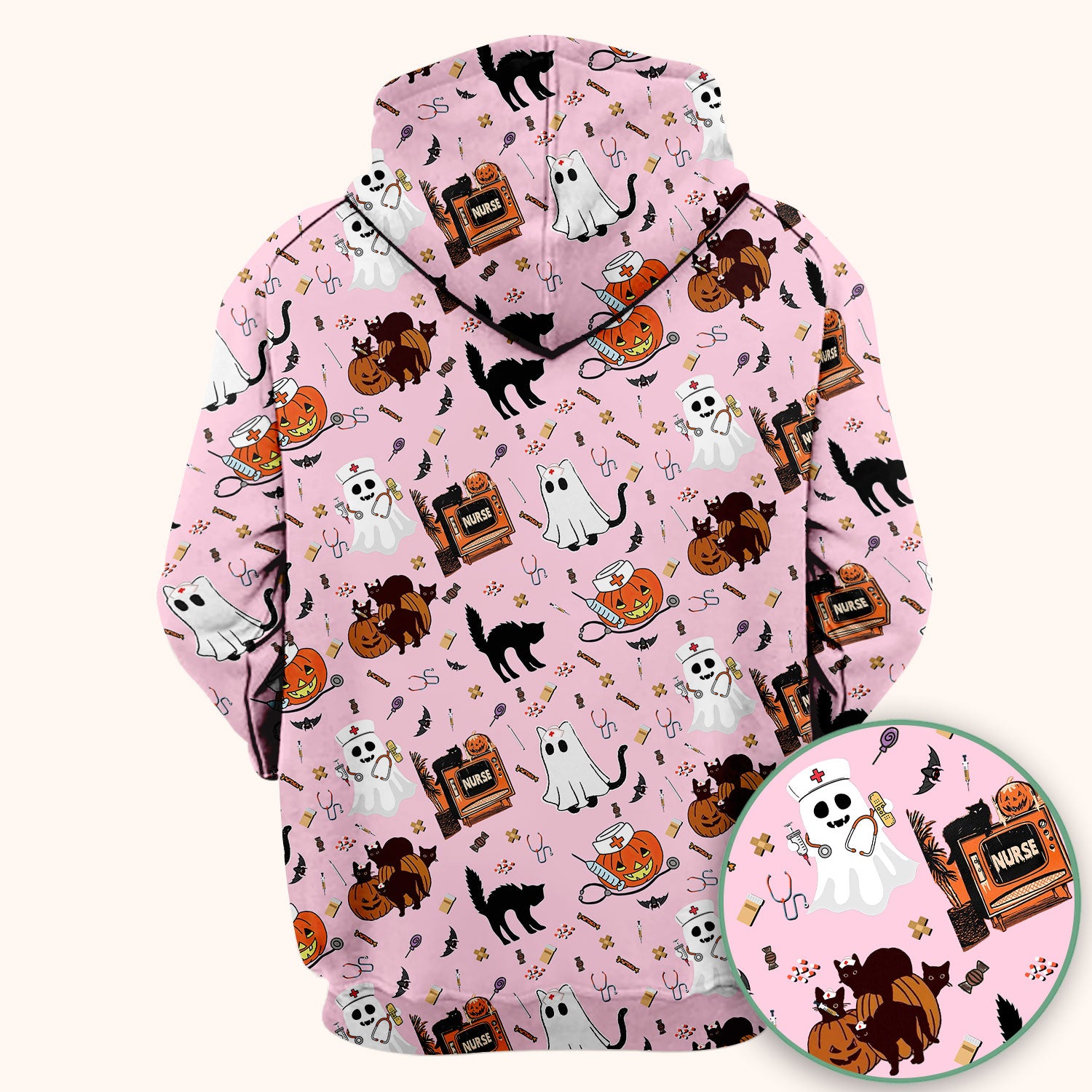 Halloween Scrub Top for Nurse - Cute Pumpkin Ghost Cat Medical Shirt - Spooky Scrubs for Women RN CNA LPN