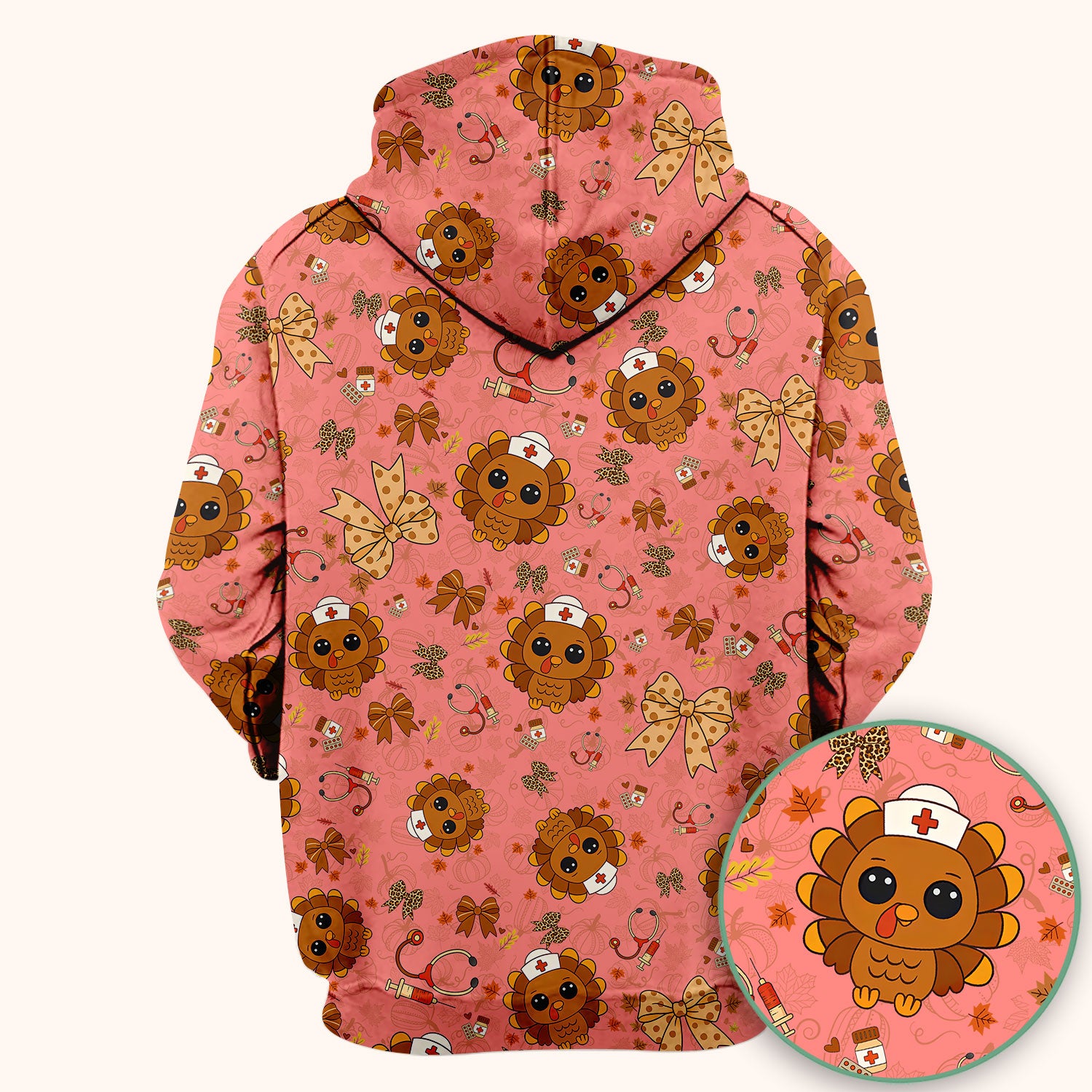 Thanksgiving Turkey Nurse Scrub Top for Women - Cute Fall Leaves and Bow Shirt - Autumn Medical Shirt Gift for RN CNA LPN Doctor