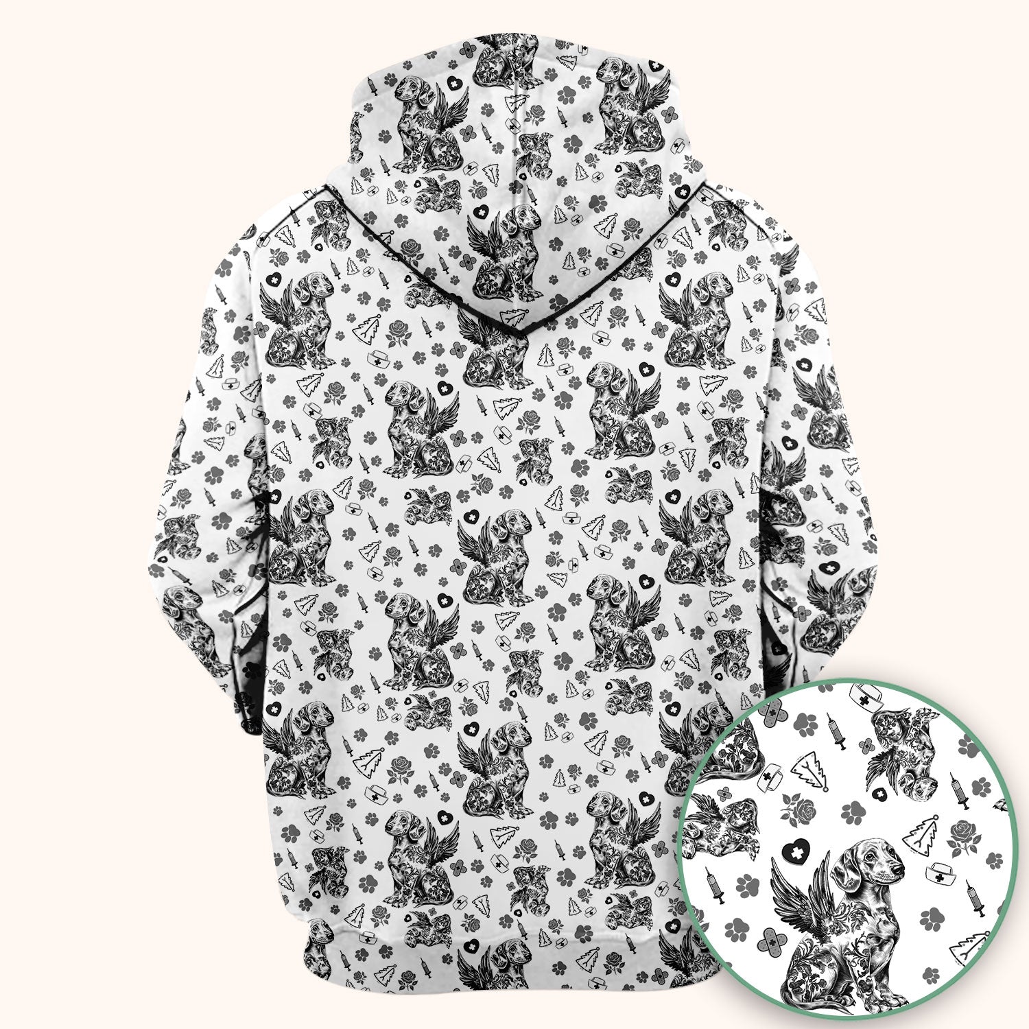 Toile de Jouy Dachshund Angel Scrub Top - Blue Vintage Dog Nurse Shirt - Memorial Christmas Gift