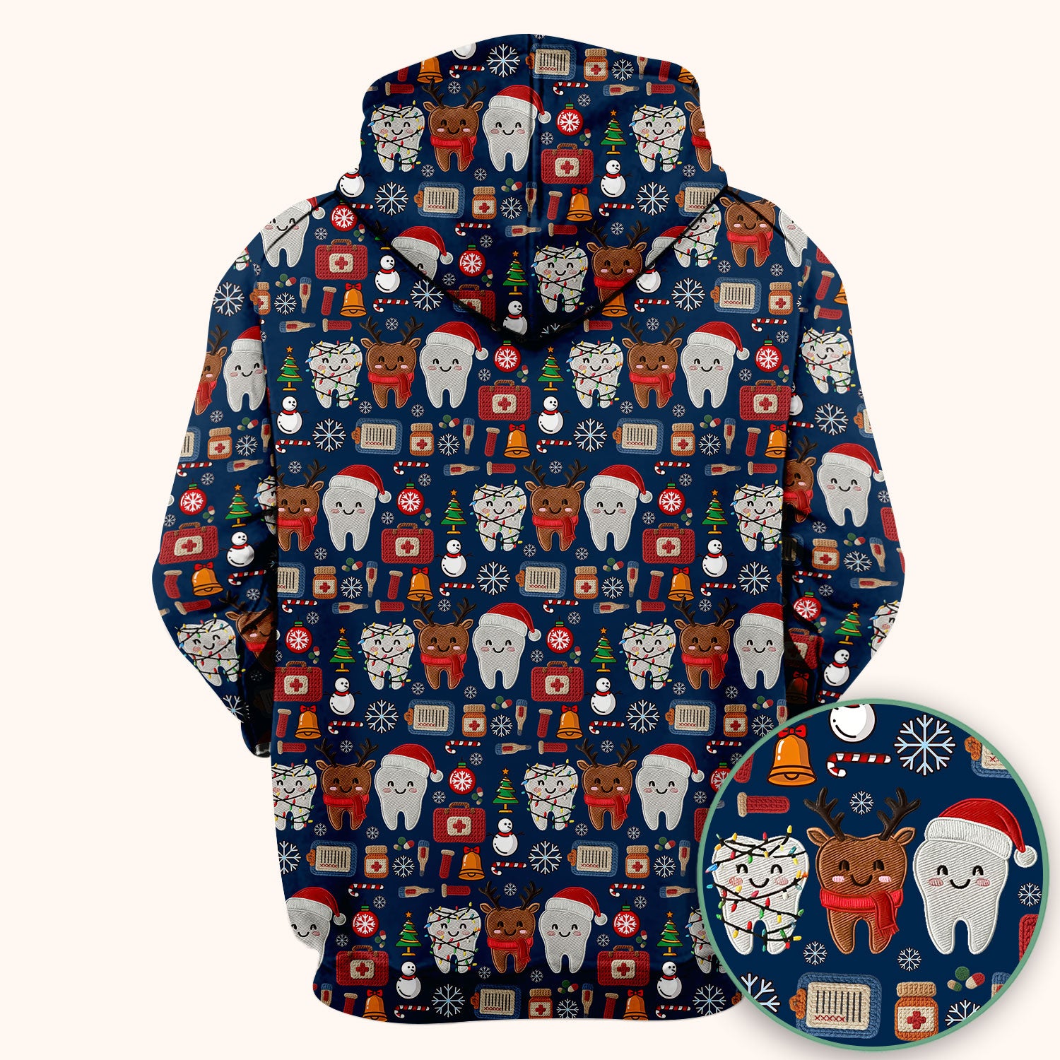 Christmas Dental Scrub Top - Cute Santa & Reindeer Tooth Shirt - Funny Holiday Medical Uniform for Dentists, Hygienists & Nurses