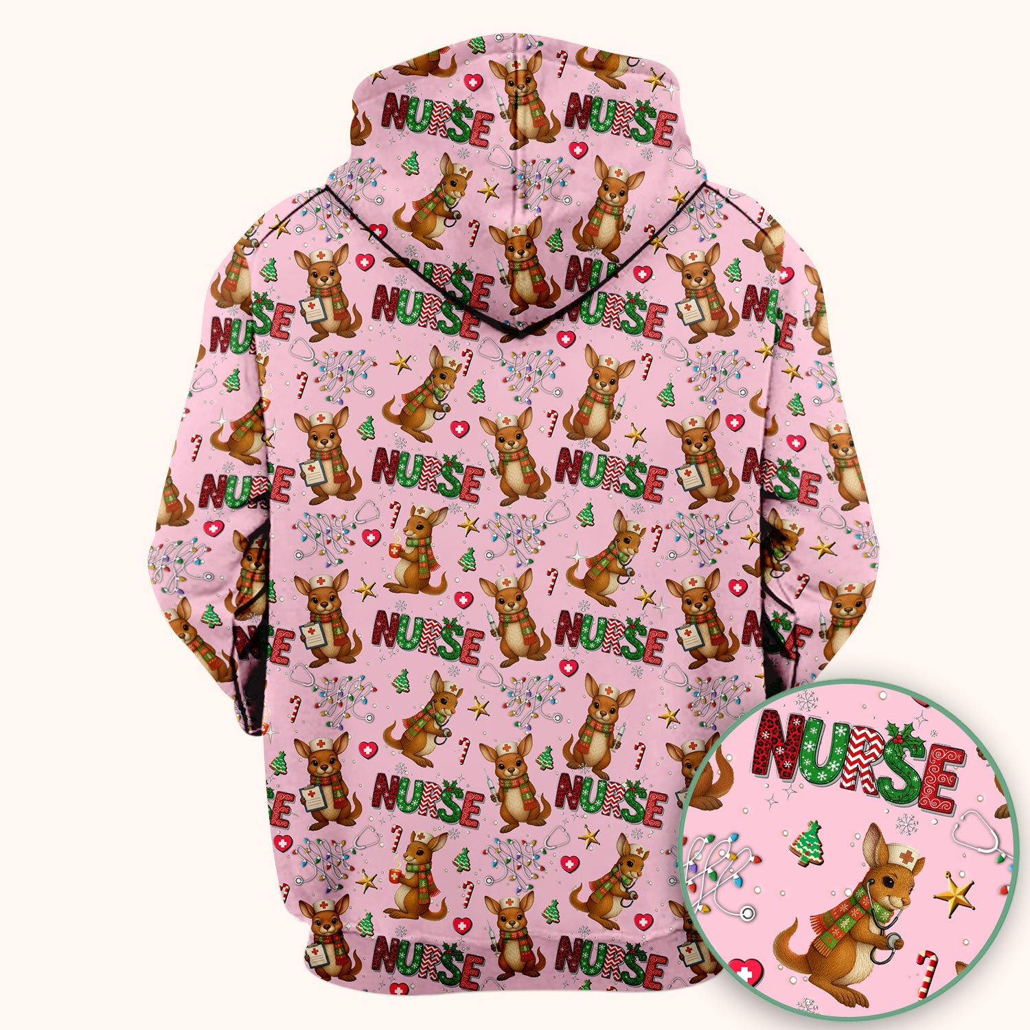 Aussie Kangaroo Christmas Scrub Top - Funny Holiday Nurse Shirt for Women - Cute Animal Medical Uniform