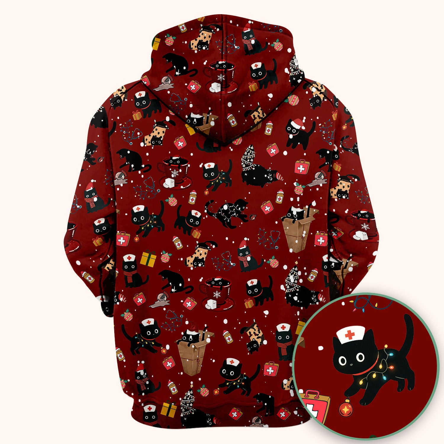Funny Cat Scrub for Women - Christmas Black Cats Comfortable Scrubs for Nurses - Breathable Fabrics Nursing Uniform