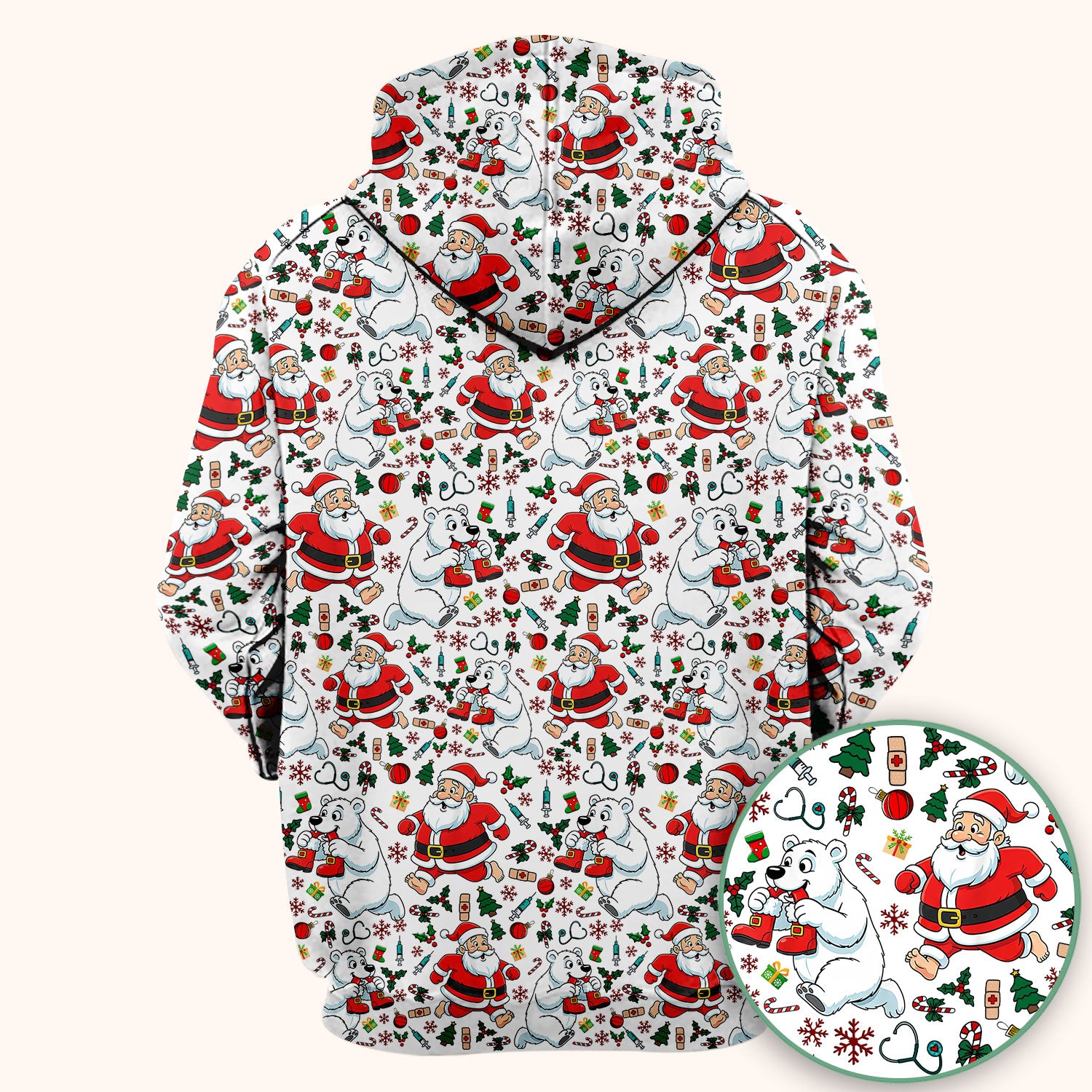 Christmas Santa & Polar Bear Scrub Top - Funny Holiday Nurse Shirt for Women - Cute Winter Medical Uniform