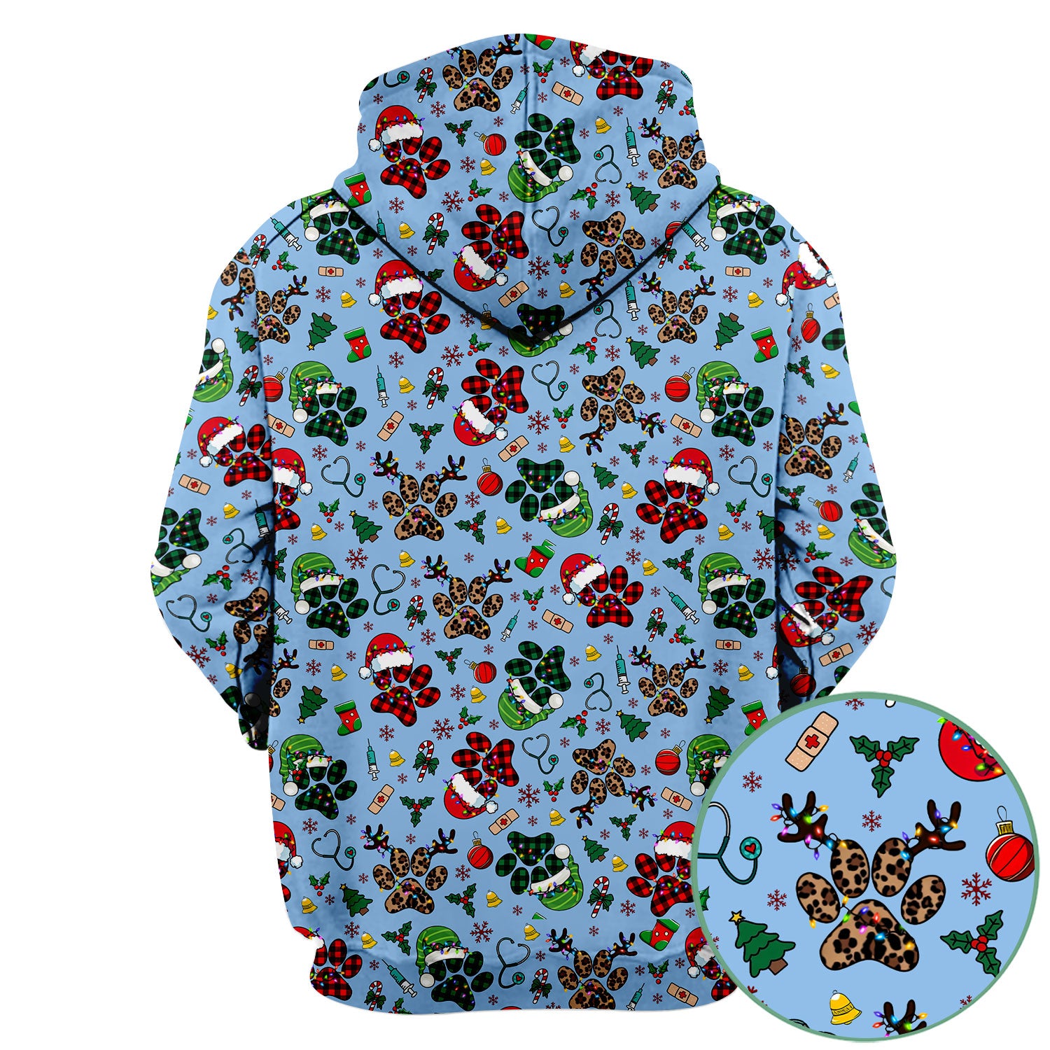 Christmas Paw Print Scrub Top for Nurses - Cute Leopard Holiday Pattern - Funny Festive Medical Uniform Gift