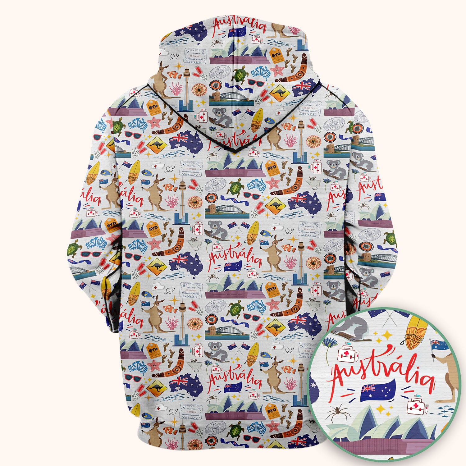Australia Scrub Top for Women - Aussie Icons with Kangaroo Koala Opera House - Travel Medical Uniform Gift for LPN RN CNA