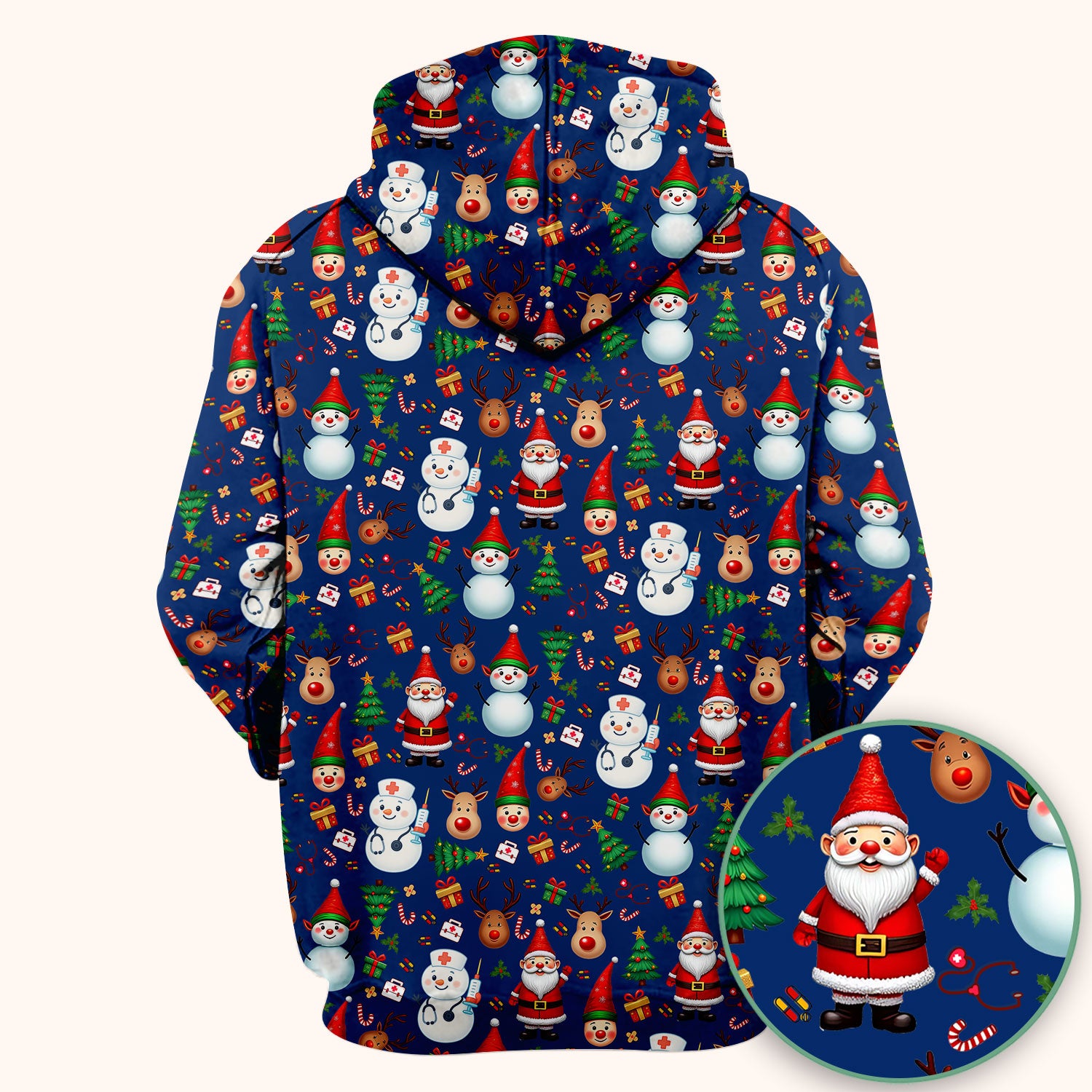 Christmas Scrub Top for Nurses - Cute Snowman Reindeer Santa Pattern - Holiday Medical Uniform RN CNA LPN Gift