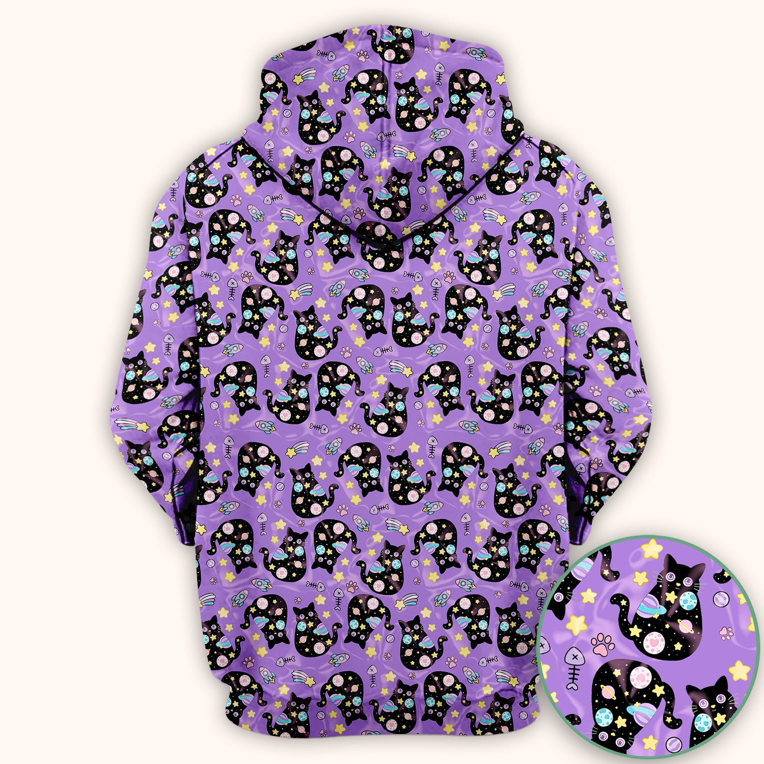 Galaxy Black Cat Space Pattern Scrub Top, Breathable Fabrics Nursing Uniform