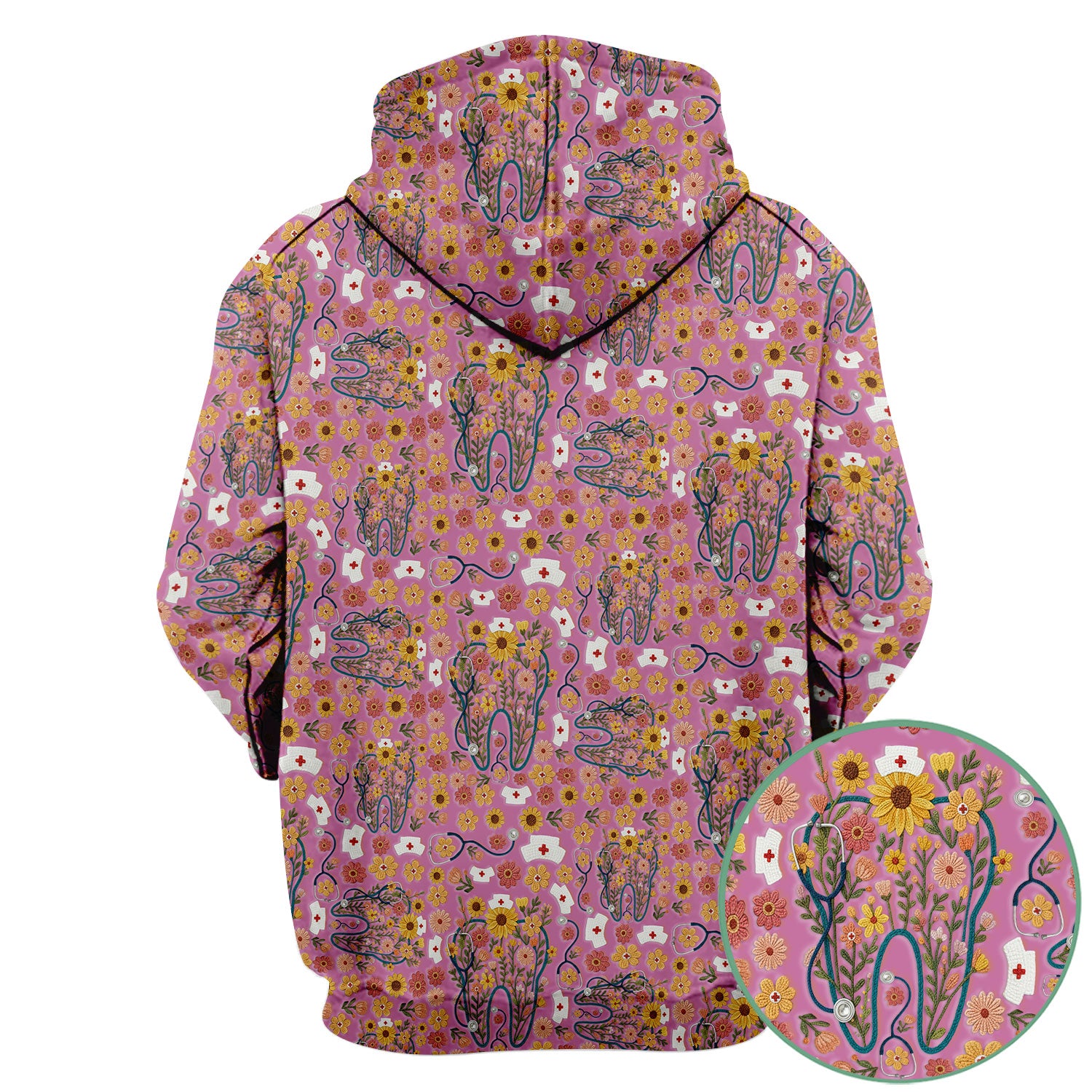 Boho Floral Tooth Scrub Top - Aesthetic Dental Scrubs for Women - Cute Flower Tooth Pattern Medical Uniform - Hygienist Christmas Gift