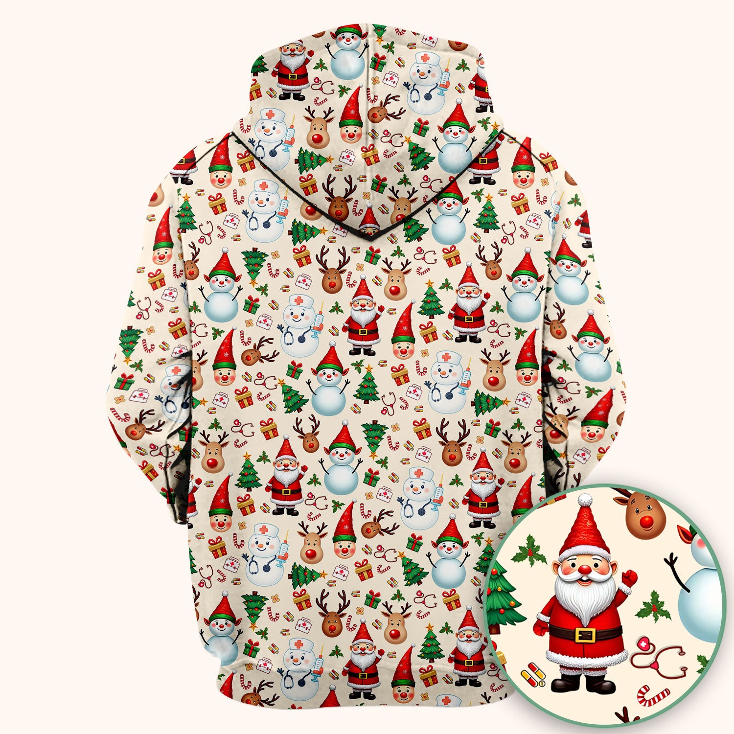 Christmas Nurse Scrub Top - Cute Snowman Santa Reindeer Pattern Medical Shirt - Festive Holiday Scrubs for Women RN CNA LPN