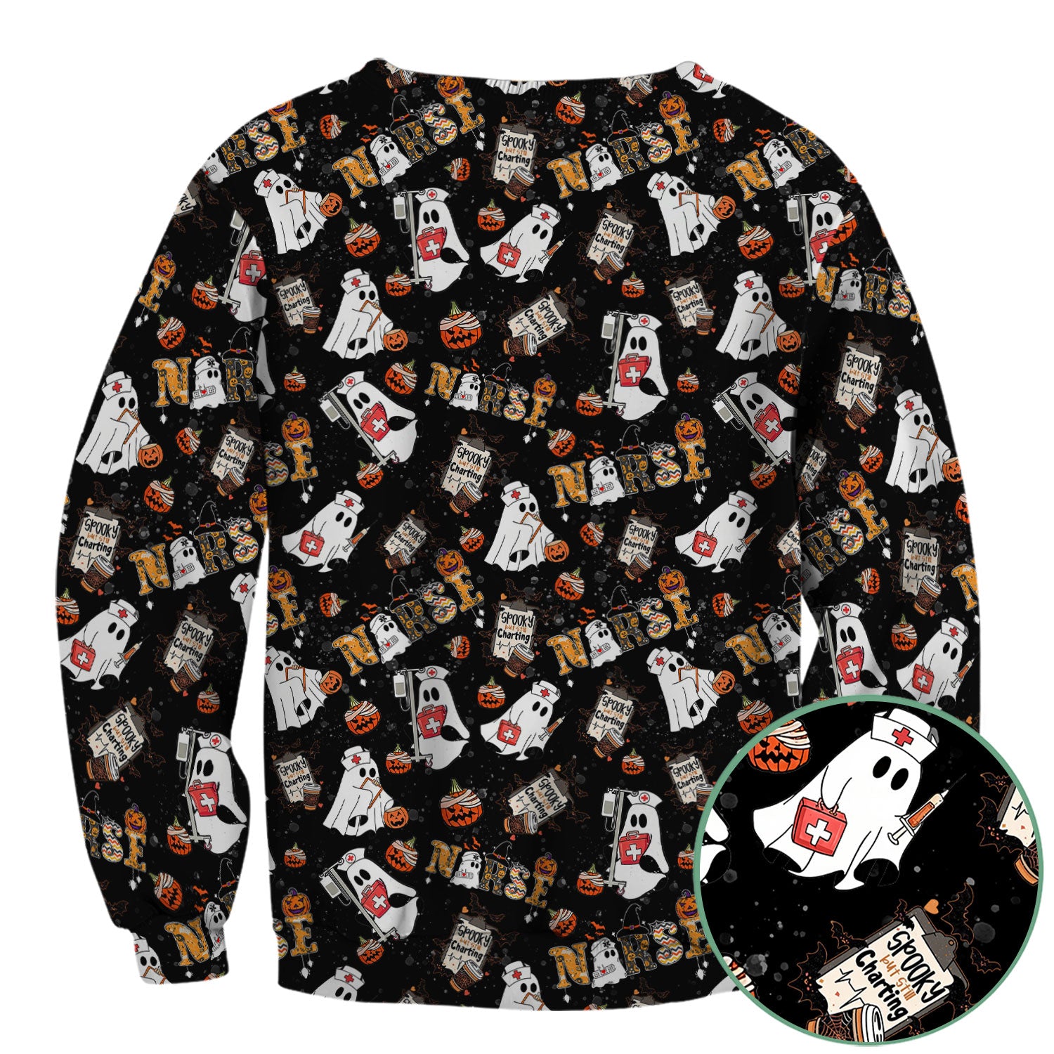 Spooky But Still Charting Halloween Scrub Top - Comfortable Scrubs for Nurses - Funny Boo Pumpkin Nursing Uniform