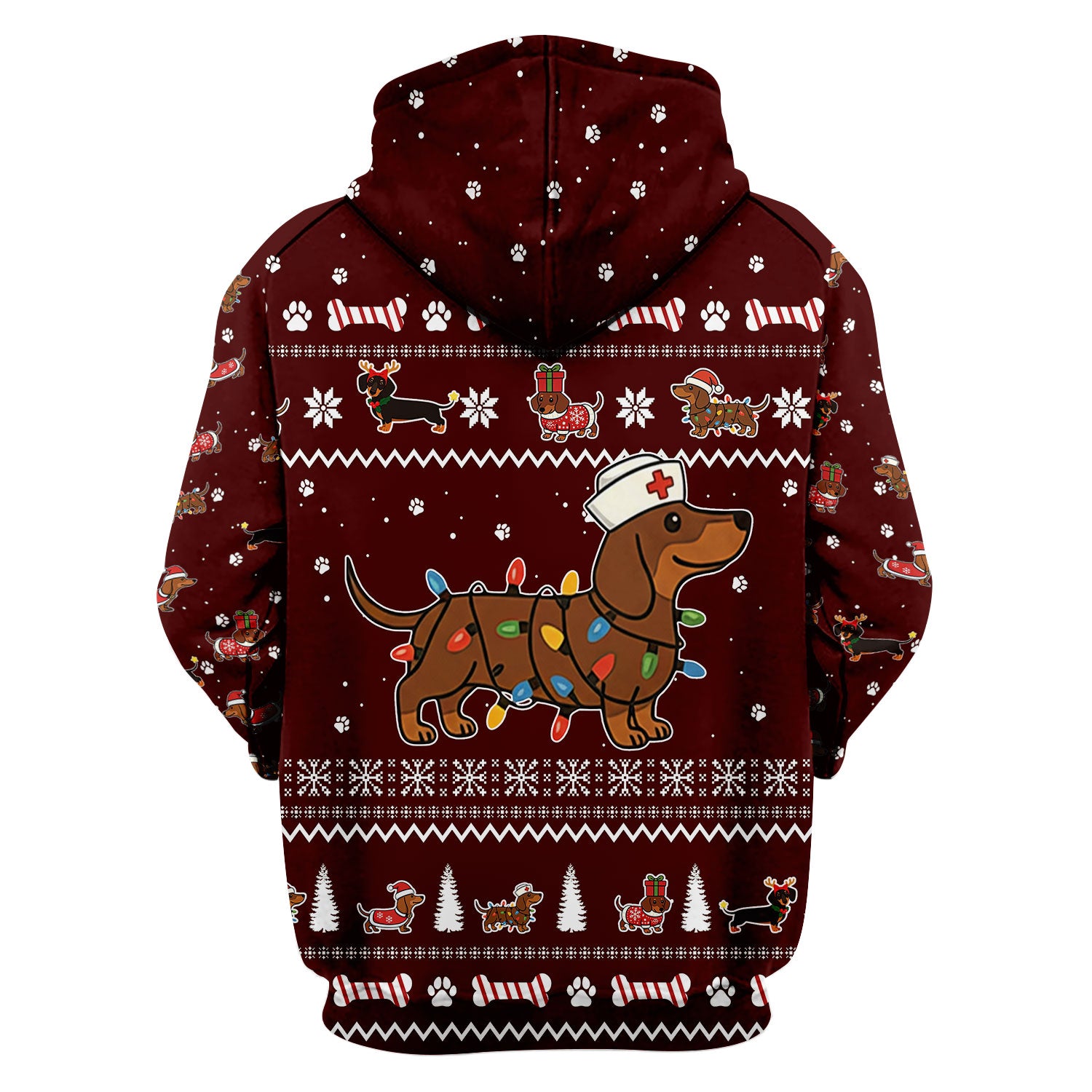 Christmas Dachshund Nurse Scrub Top for Women - Cute Sausage Dog Wearing Lights - Funny Holiday Medical Shirt Gift for RN CNA LPN
