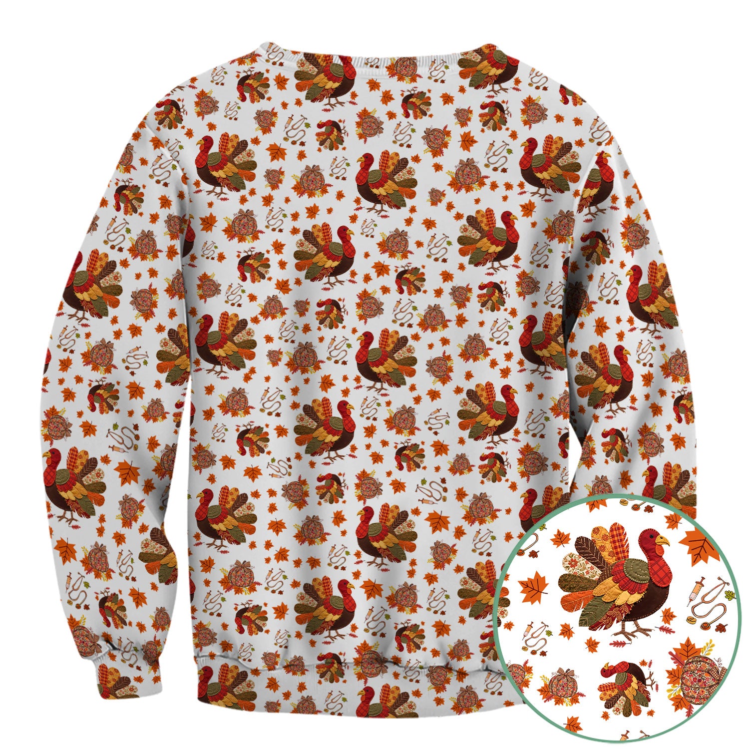 Fall Leaves Thanksgiving Scrubs for Nurses - Comfortable Scrub Tops - Turkey Nursing Uniform Gift for Women