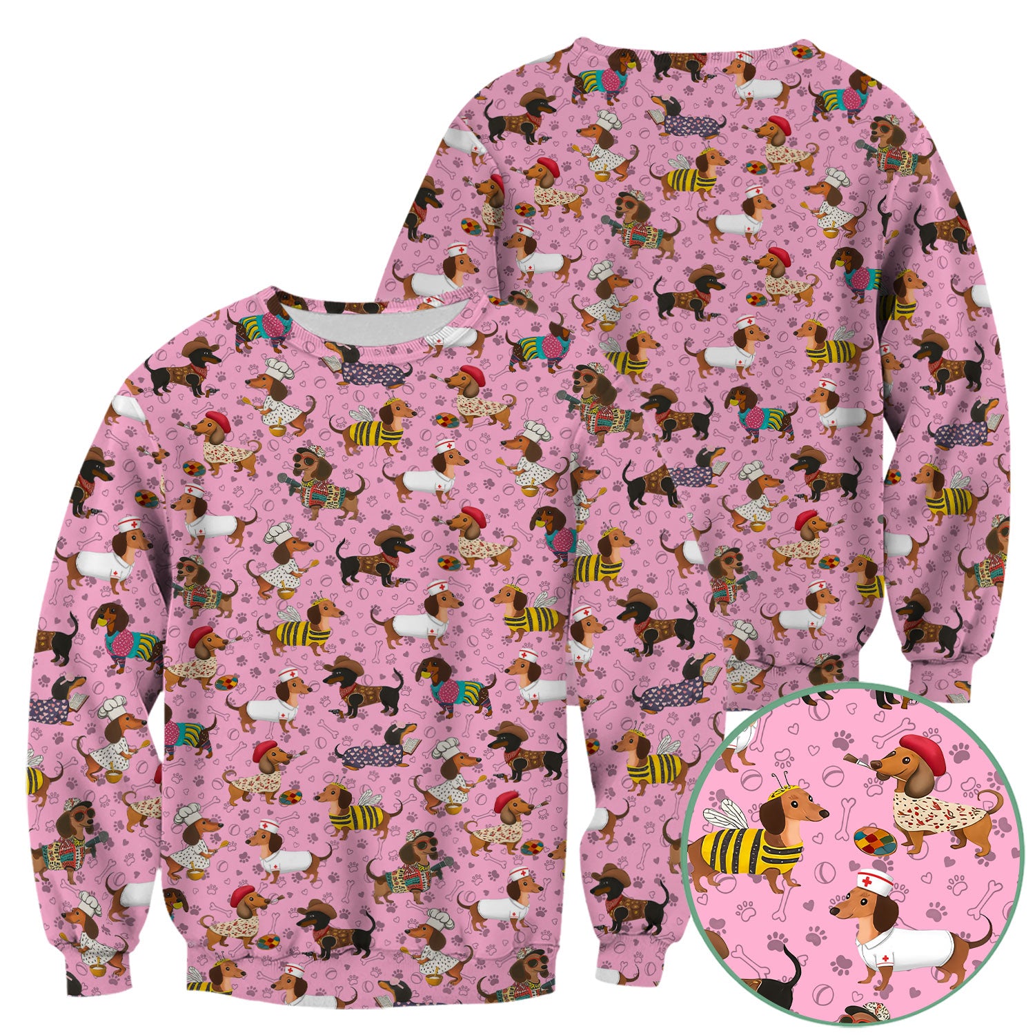 Funny Dachshund Scrub Top for Nurses - Wiener Dog in Bee, Chef, Nurse Costumes - Cute Sausage Dog Medical Shirt RN CNA LPN