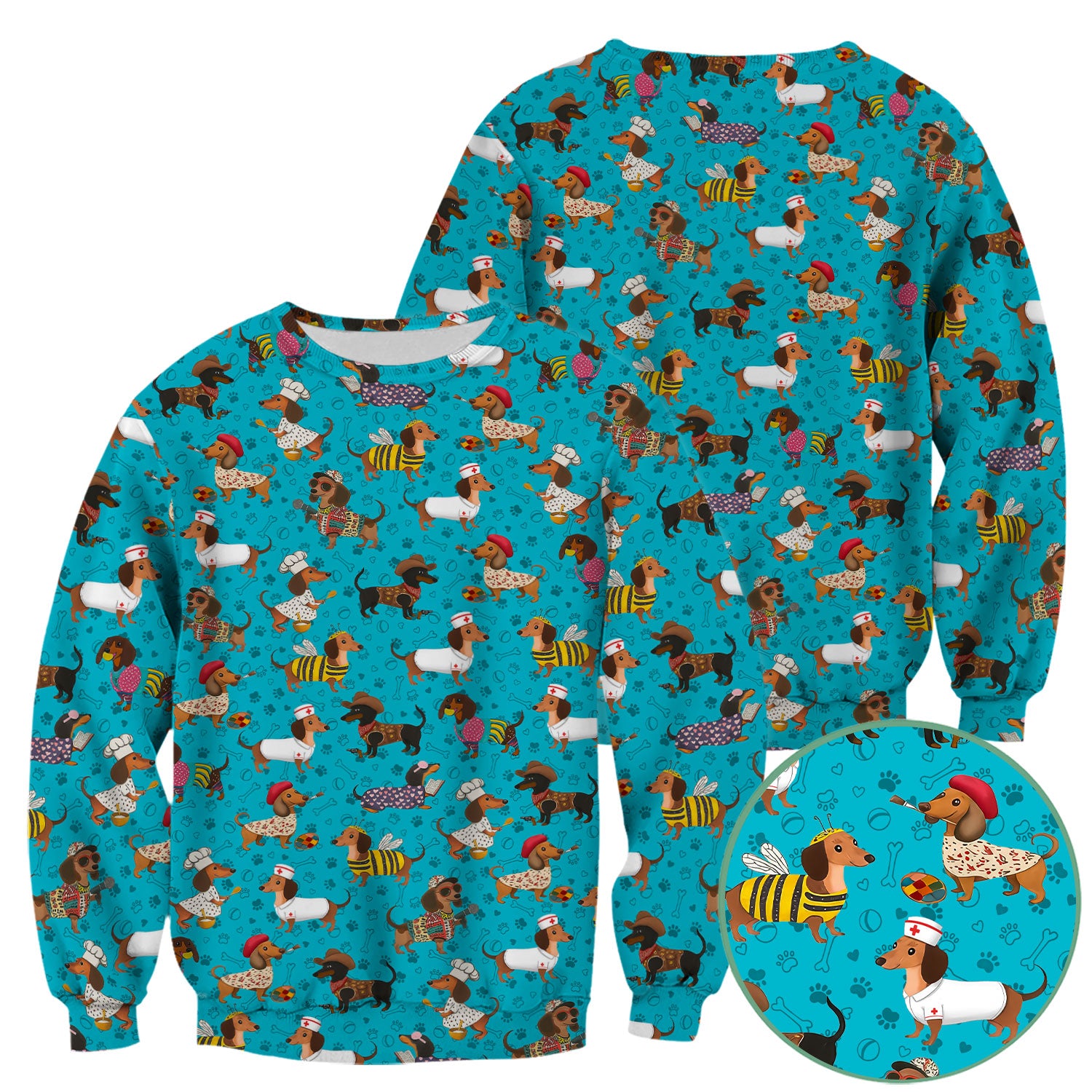Funny Wiener Dog Nurse Scrub Top - Dachshund in Bee, Chef, Nurse Costumes - Cute Sausage Dog Medical Shirt for Women RN CNA LPN