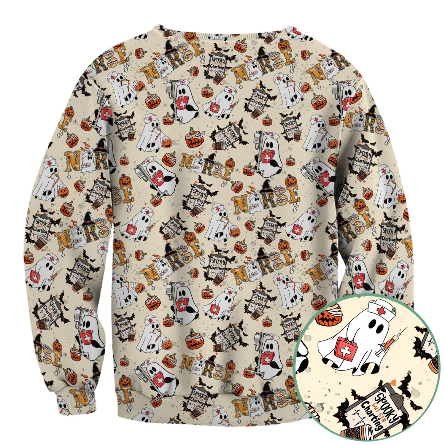 Halloween Scrub Top - Spooky But Still Charting - Funny Scrubs for Nurses - Horror Pumpkin Nursing Uniform
