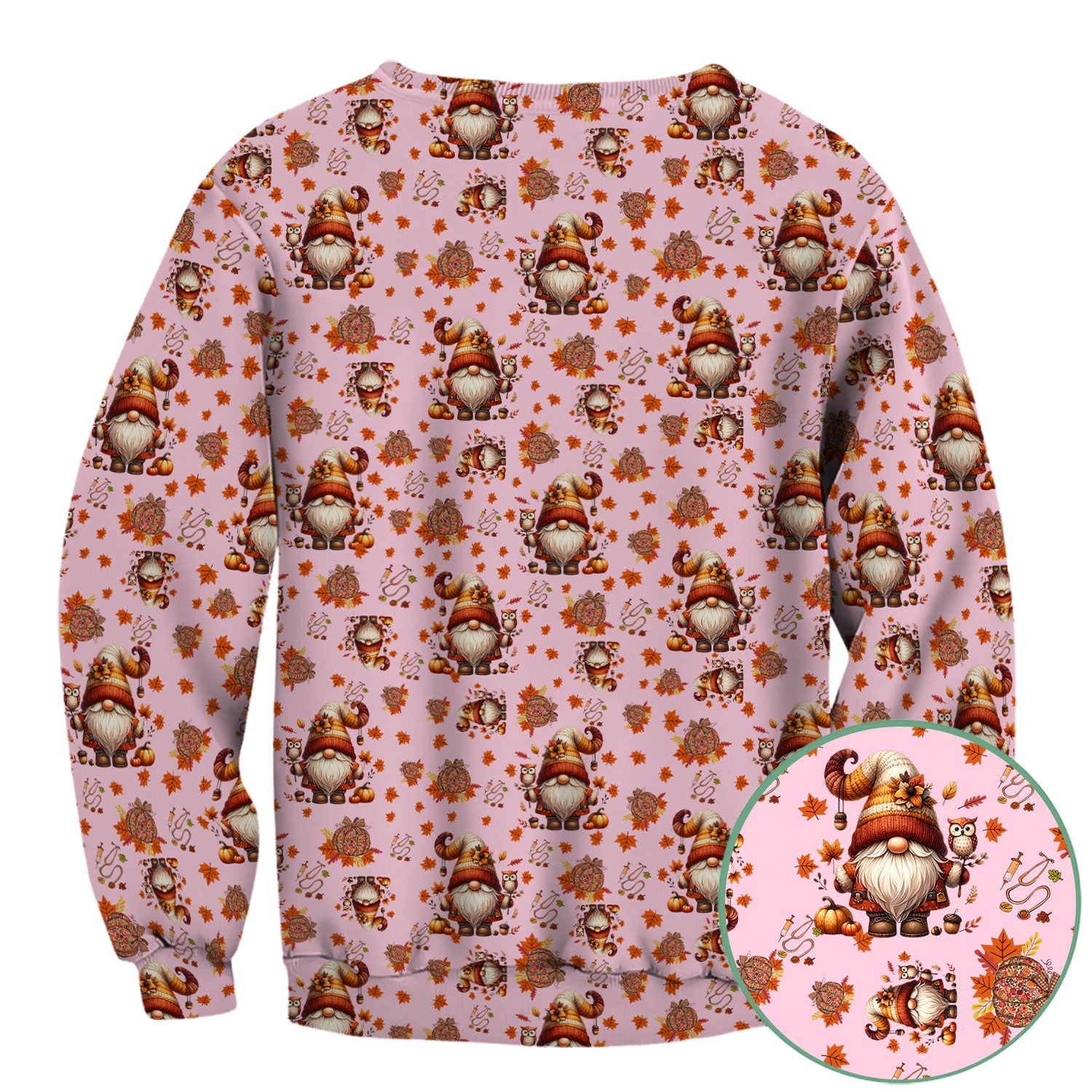 Fall Gnome Nurse Scrub Top for Women - Autumn Leaves Pumpkin Shirts - Thanksgiving Nursing Uniform Gift for RN LPN CNA