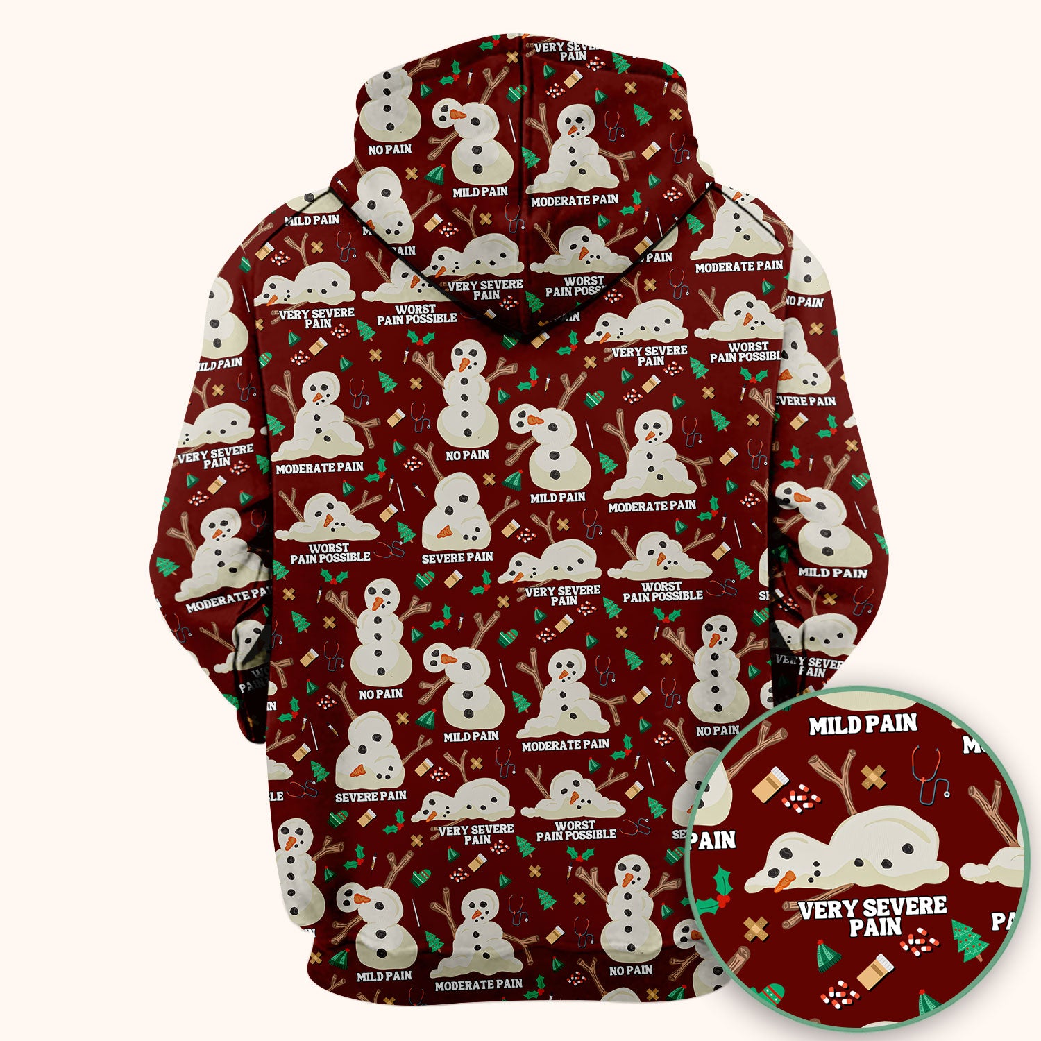 Funny Snowman Pain Scale Scrub Top for Nurse - Christmas Medical Shirt for Women RN LPN CNA - Cute Winter Nursing Uniform