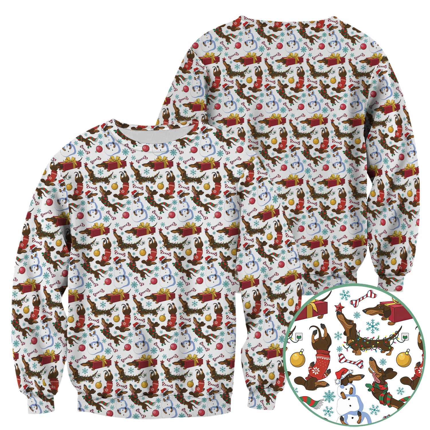 Funny Christmas Nurse Scrubs - Dachshund Dog & Snowman Print Top - Multi Color Custom Nursing Shirt Gift for Healthcare Workers