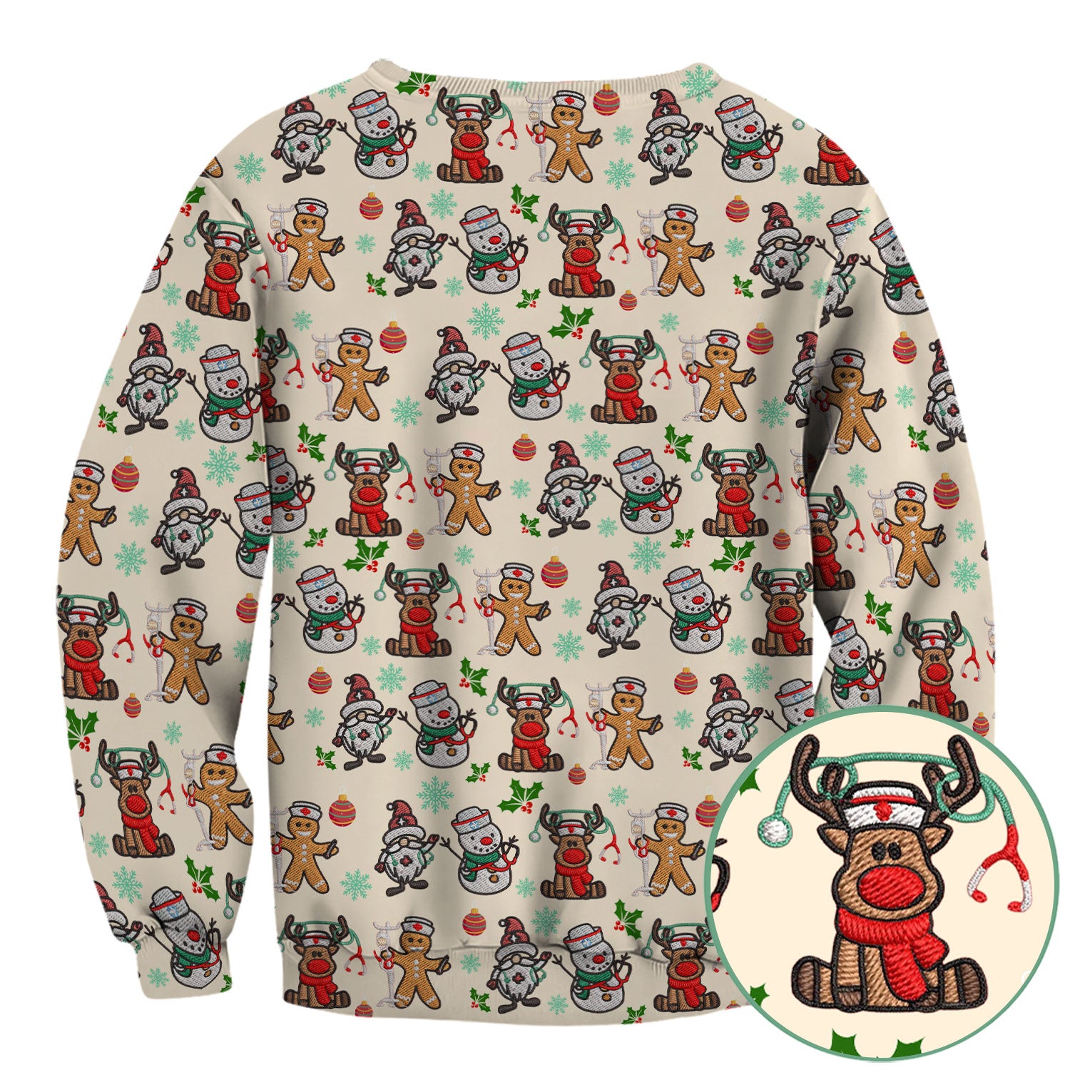Christmas Gingerbread Scrubs for Women - Comfortable Scrubs for Nurses - Reindeer Santa Med Shirt - Breathable Fabrics Nursing Uniform