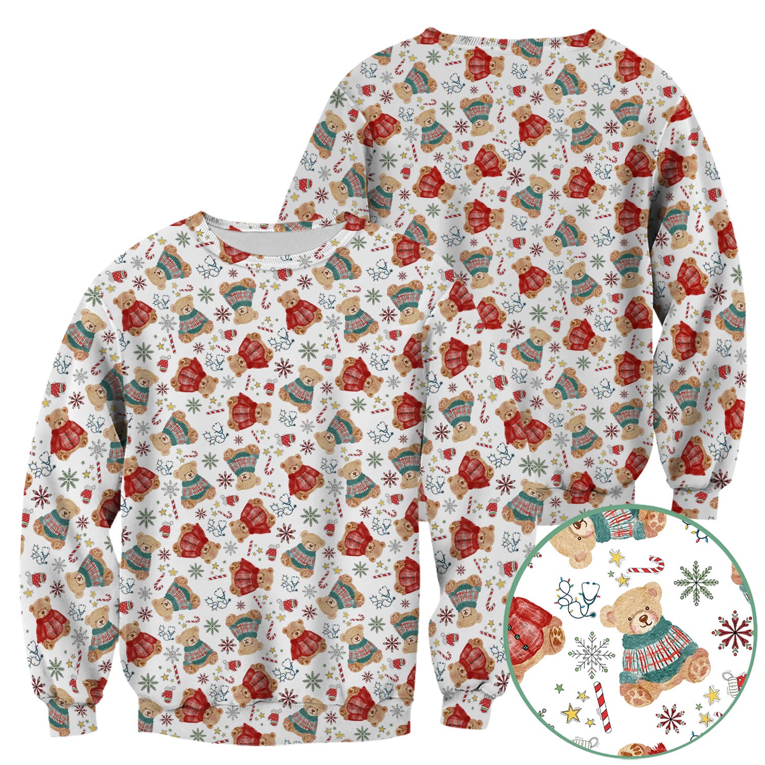 Funny Christmas Scrub Shirt - Cute Bear Winter Print Scrubs - Holiday Medical Scrub Top Gift for Women, Men, CNA RN, Doctor Nurse Christmas Outfit