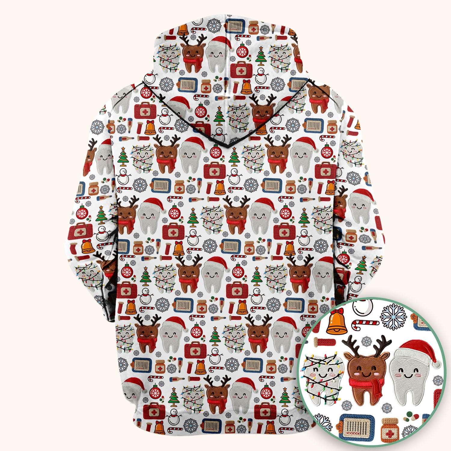 Christmas Dental Scrub Top - Cute Santa & Reindeer Tooth Shirt - Funny Holiday Medical Uniform for Dentists, Hygienists & Nurses