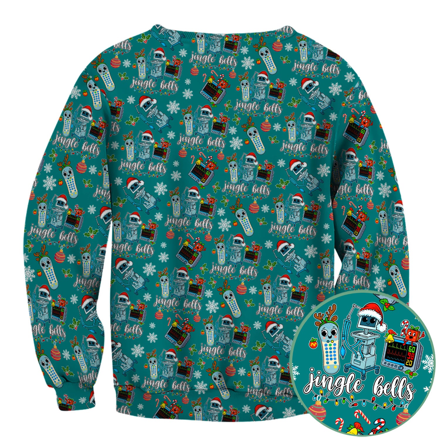 Jingle Bells Christmas Scrub Top - Funny Xmas Scrubs for Nurses - Breathable Fabrics Nursing Uniform for RN CNA LPN